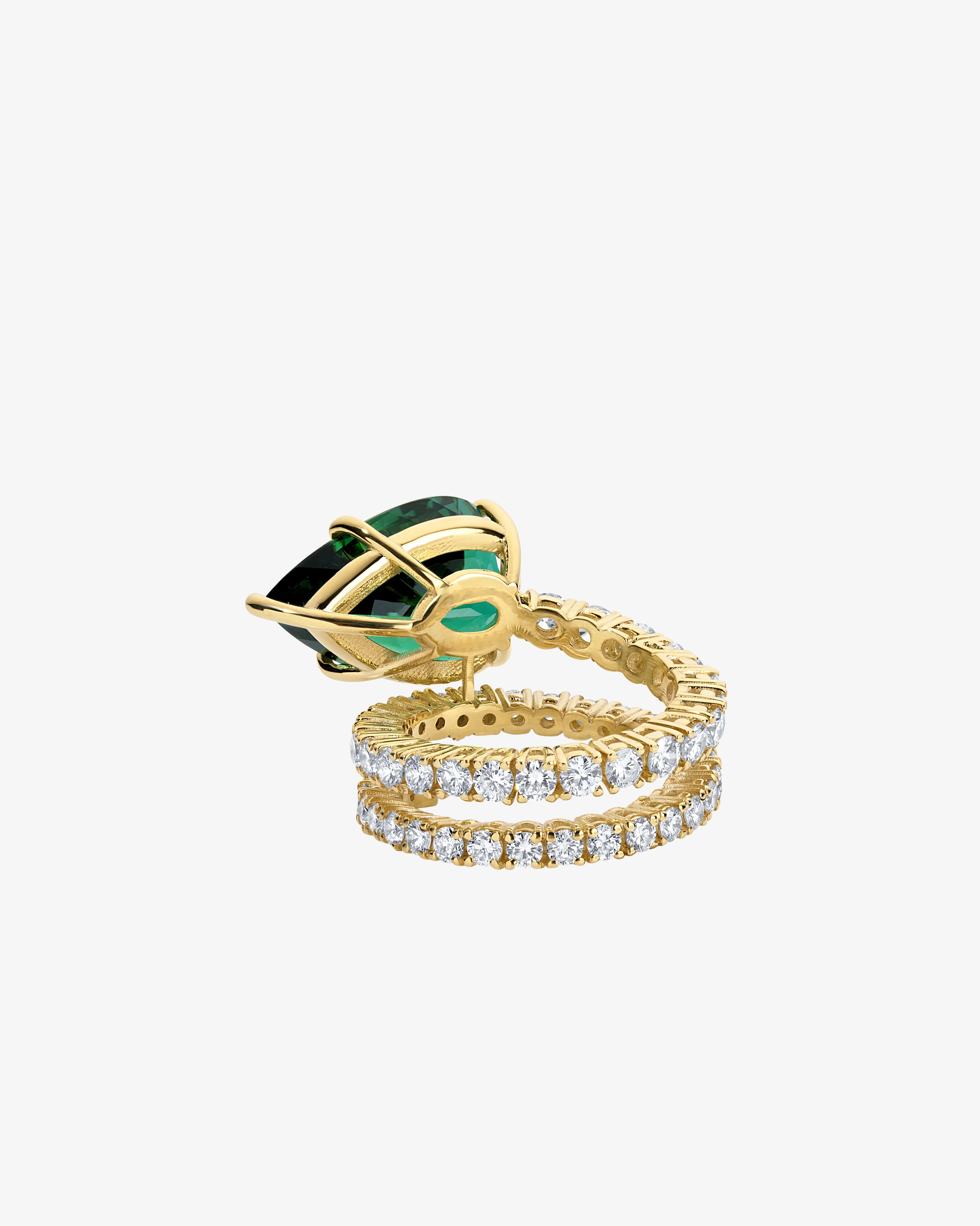 Mindi Mond - Women's Green Tourmaline and Diamond Spiral Ring - (Yellow Gold) - Image 2