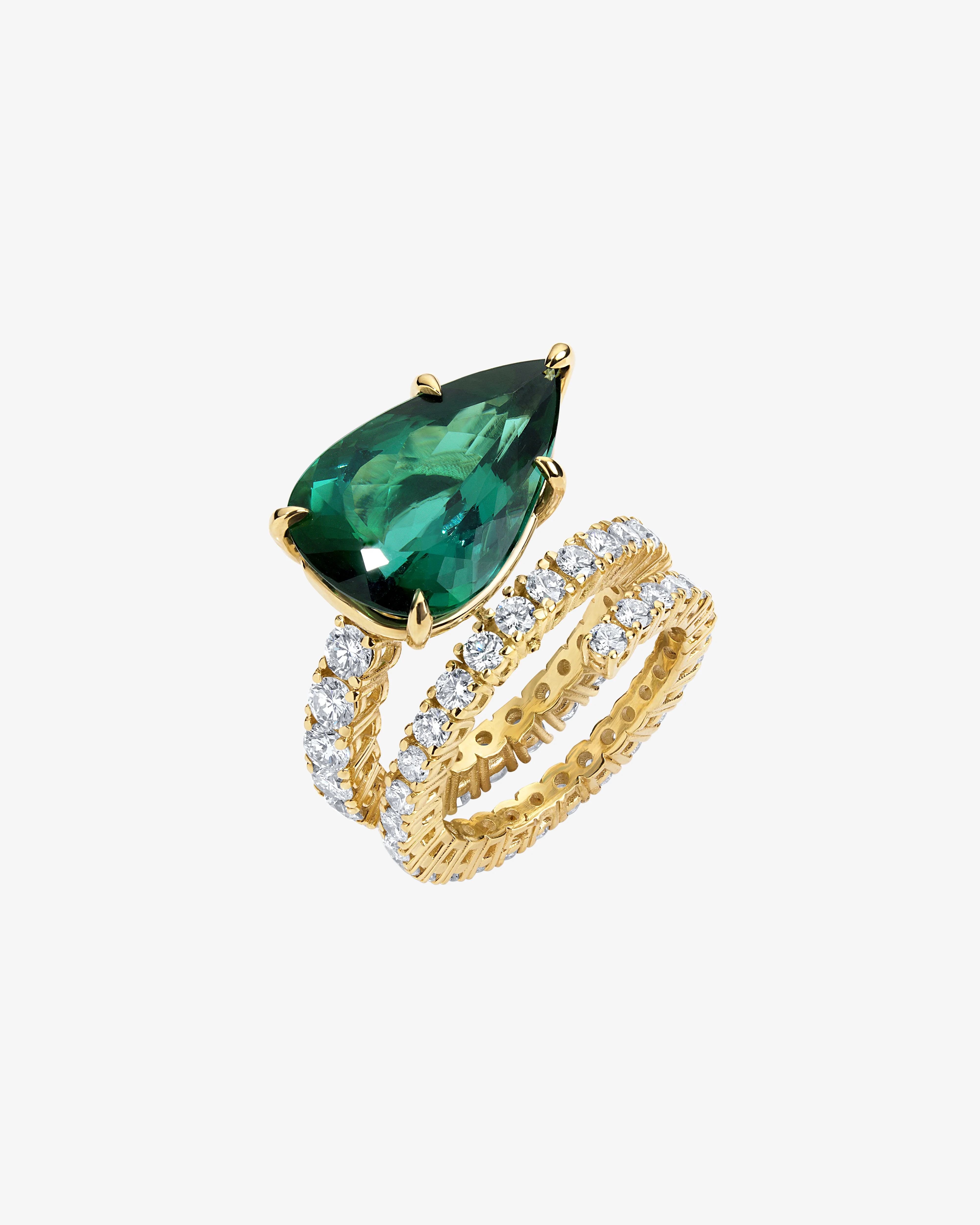Mindi Mond - Women's Green Tourmaline and Diamond Spiral Ring - (Yellow Gold) - Image 3