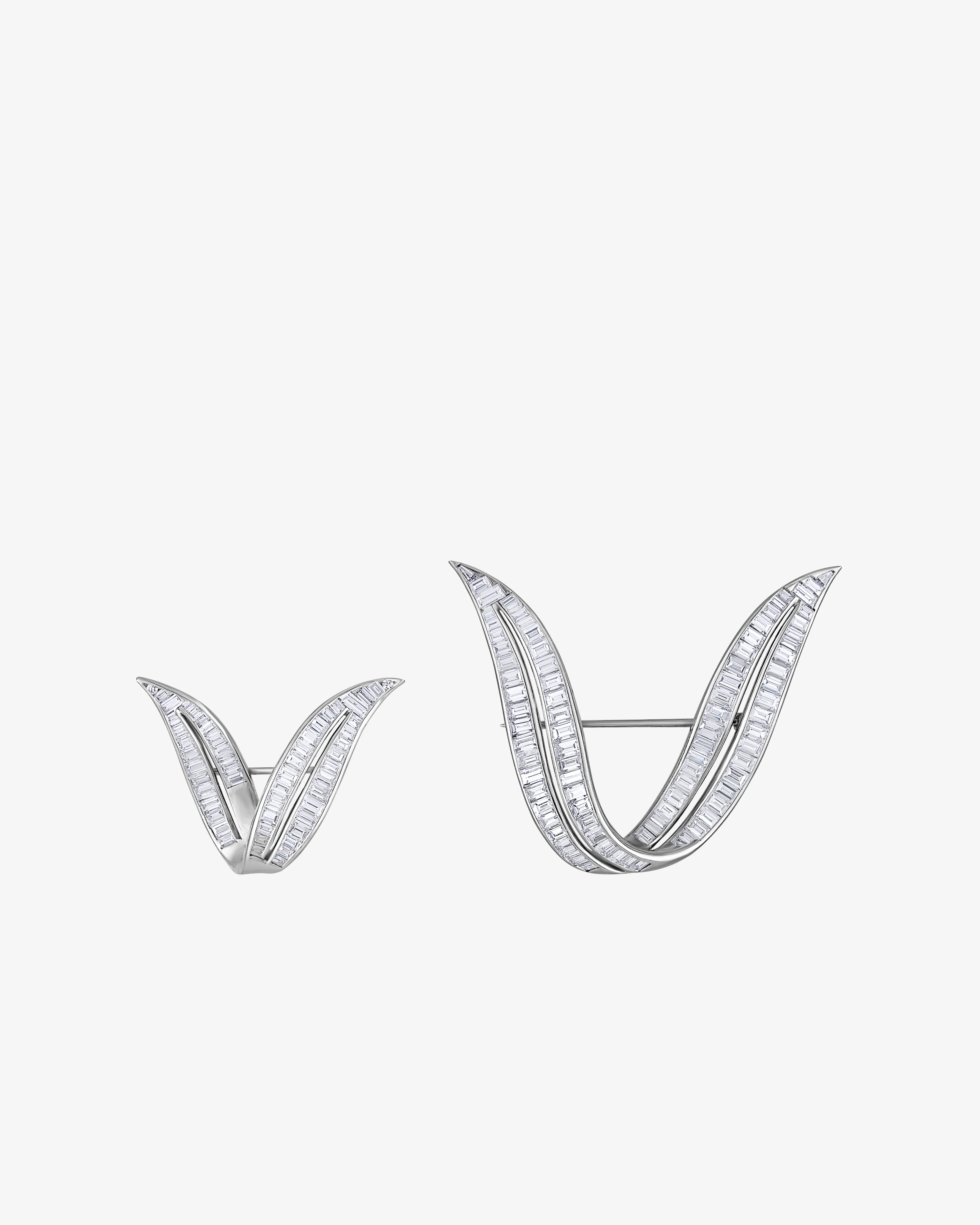 Mindi Mond - Women's Twin Platinum Baguette Brooches - (White Gold)