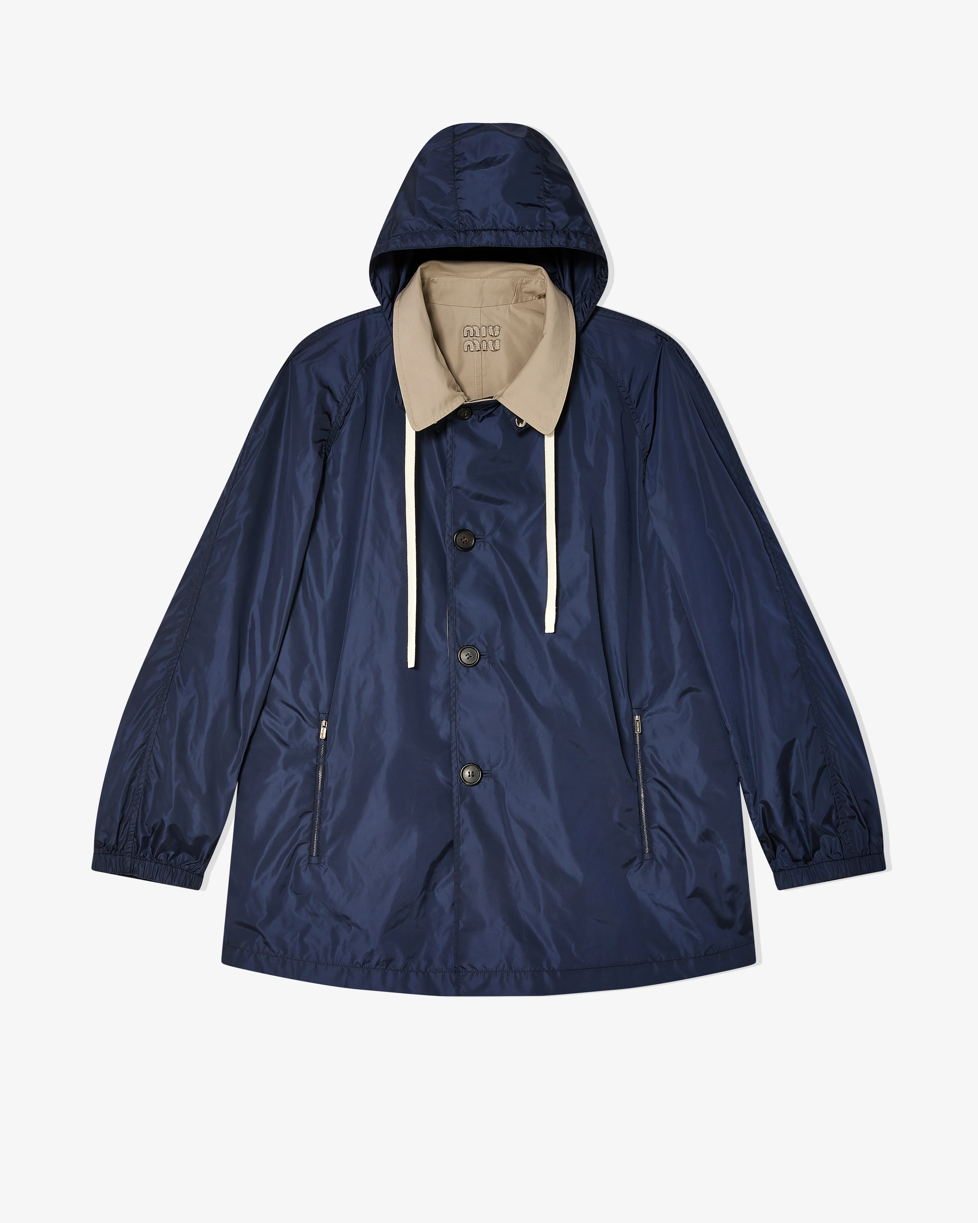 Miu Miu - Women's Panama Cotton and Technical Pongé Blouson Jacket - (Clay/Navy) - Image 2