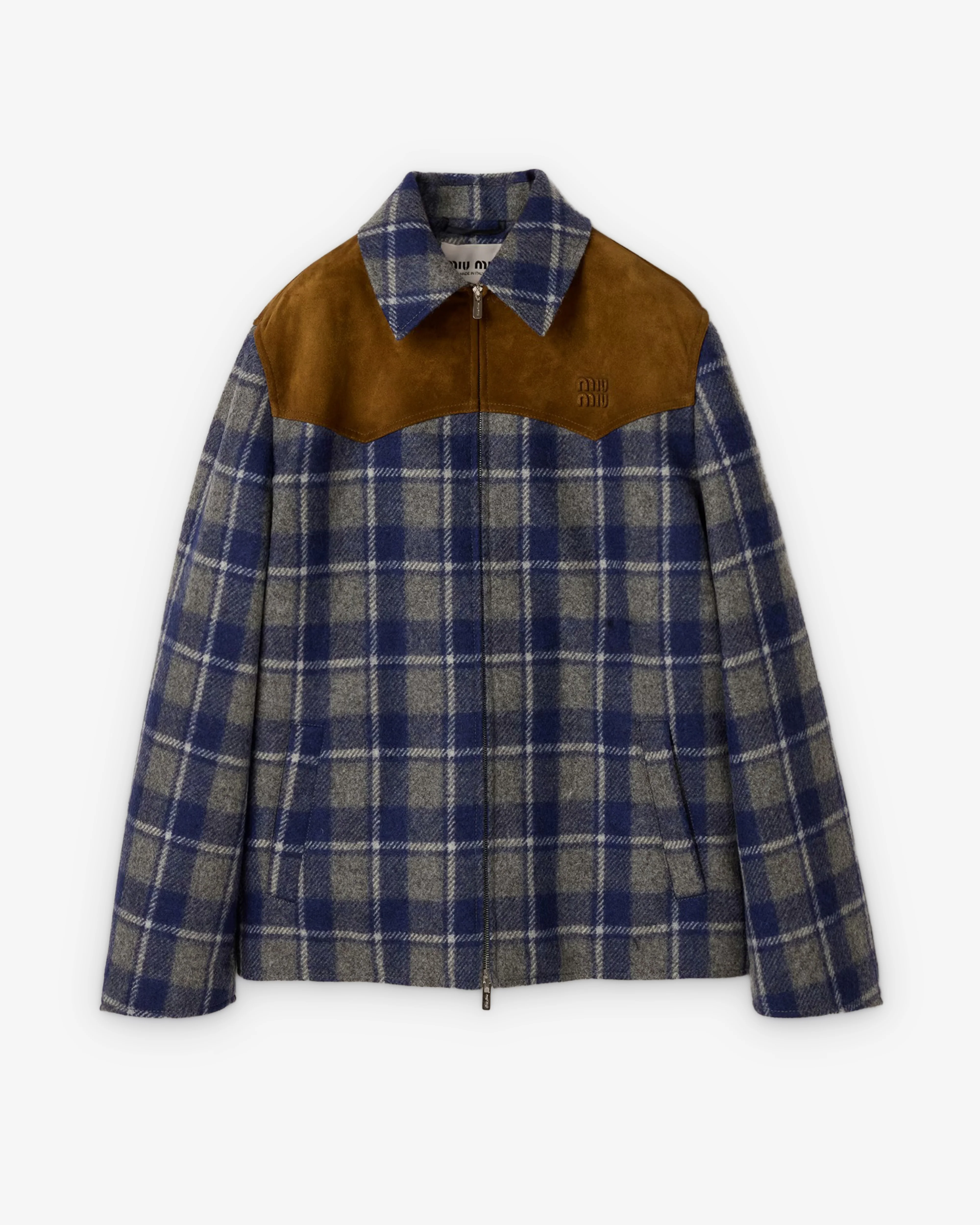 Miu Miu - Women's Checked Blouson Jacket - (Slate/Light Blue)