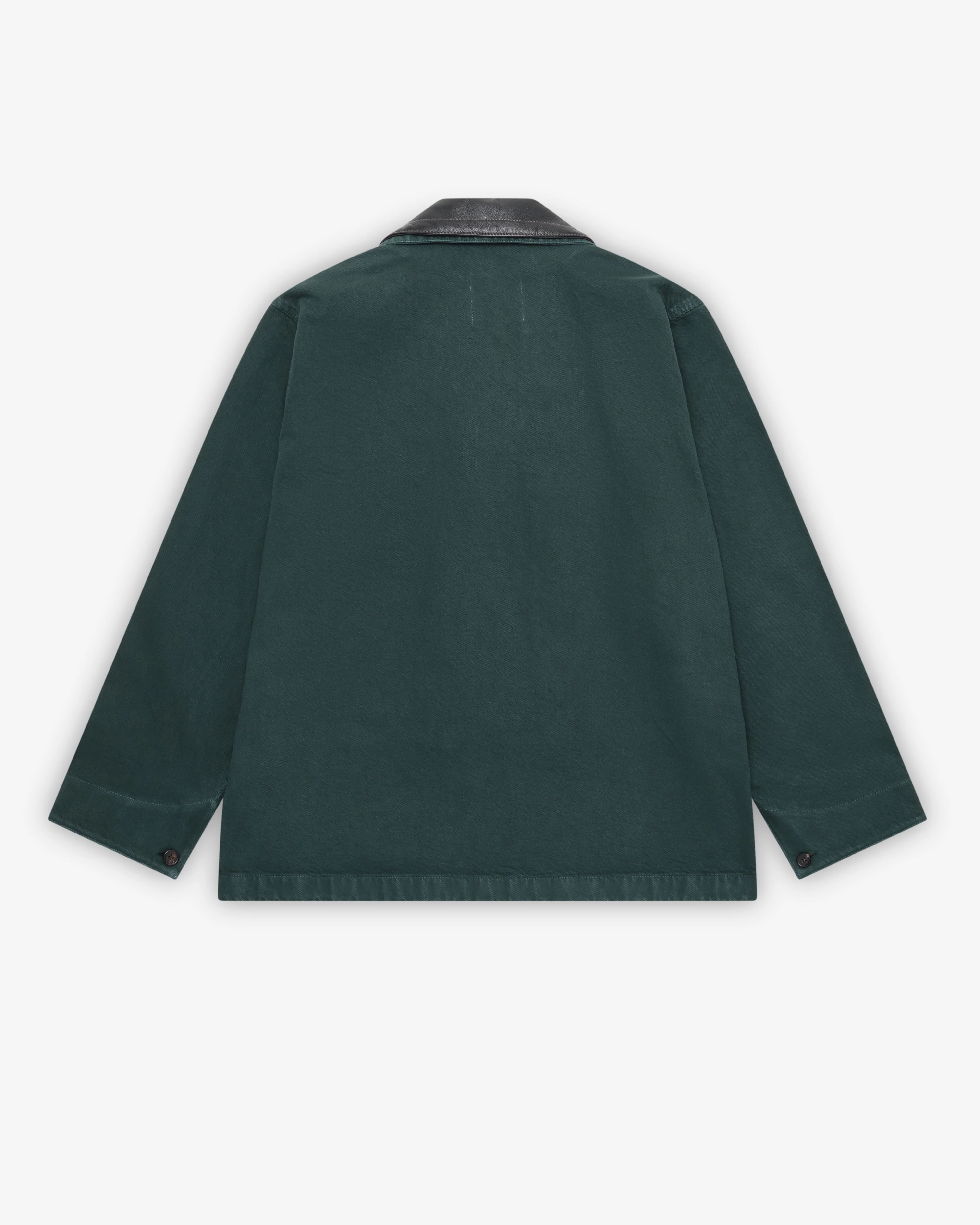 Miu Miu - Men's Single-breasted Garment-Dyed Gabardine And Leather Jacket - (Bottle Green) - Image 2