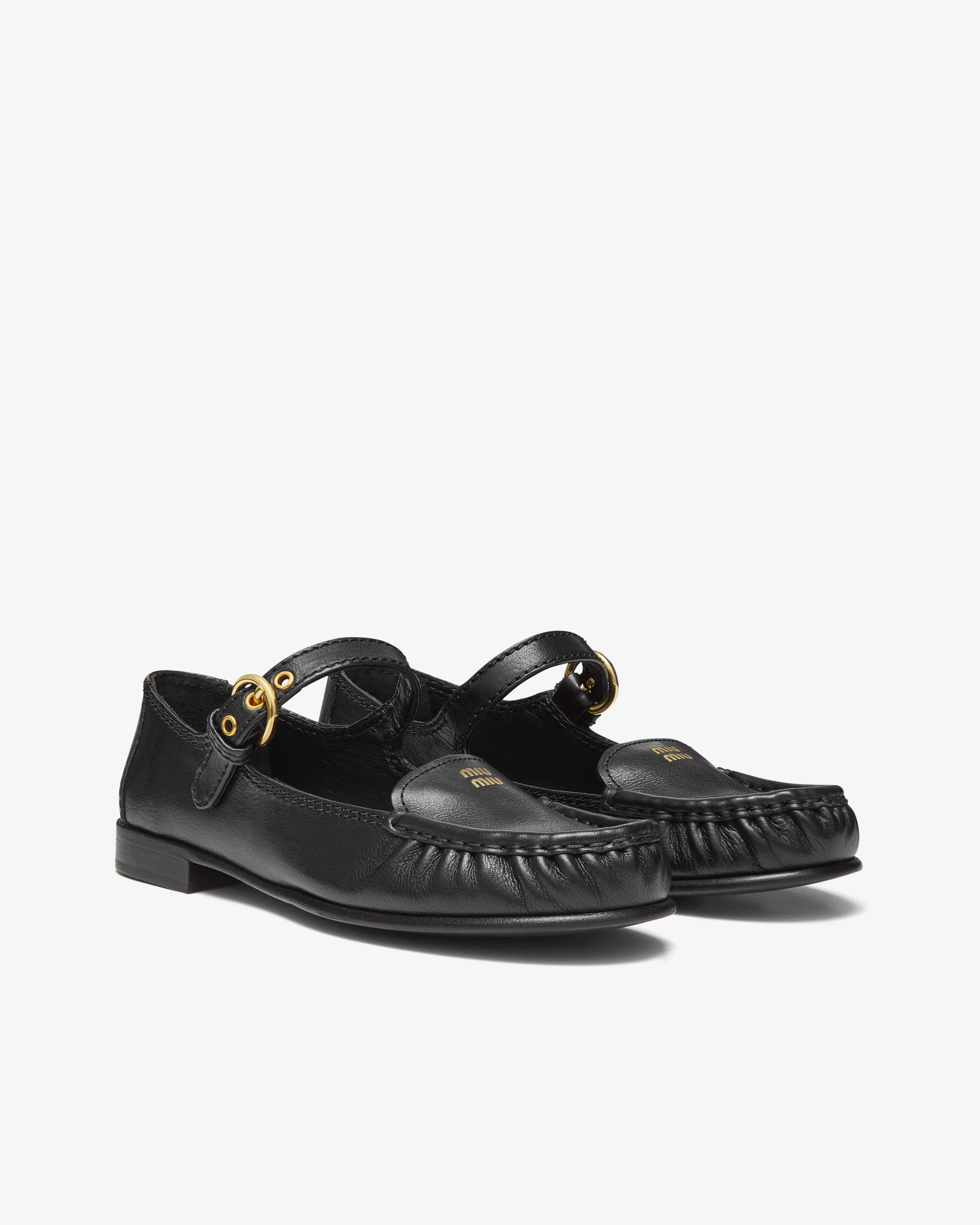 Miu Miu - Women's Leather Loafers With Strap - (Black) - Image 5