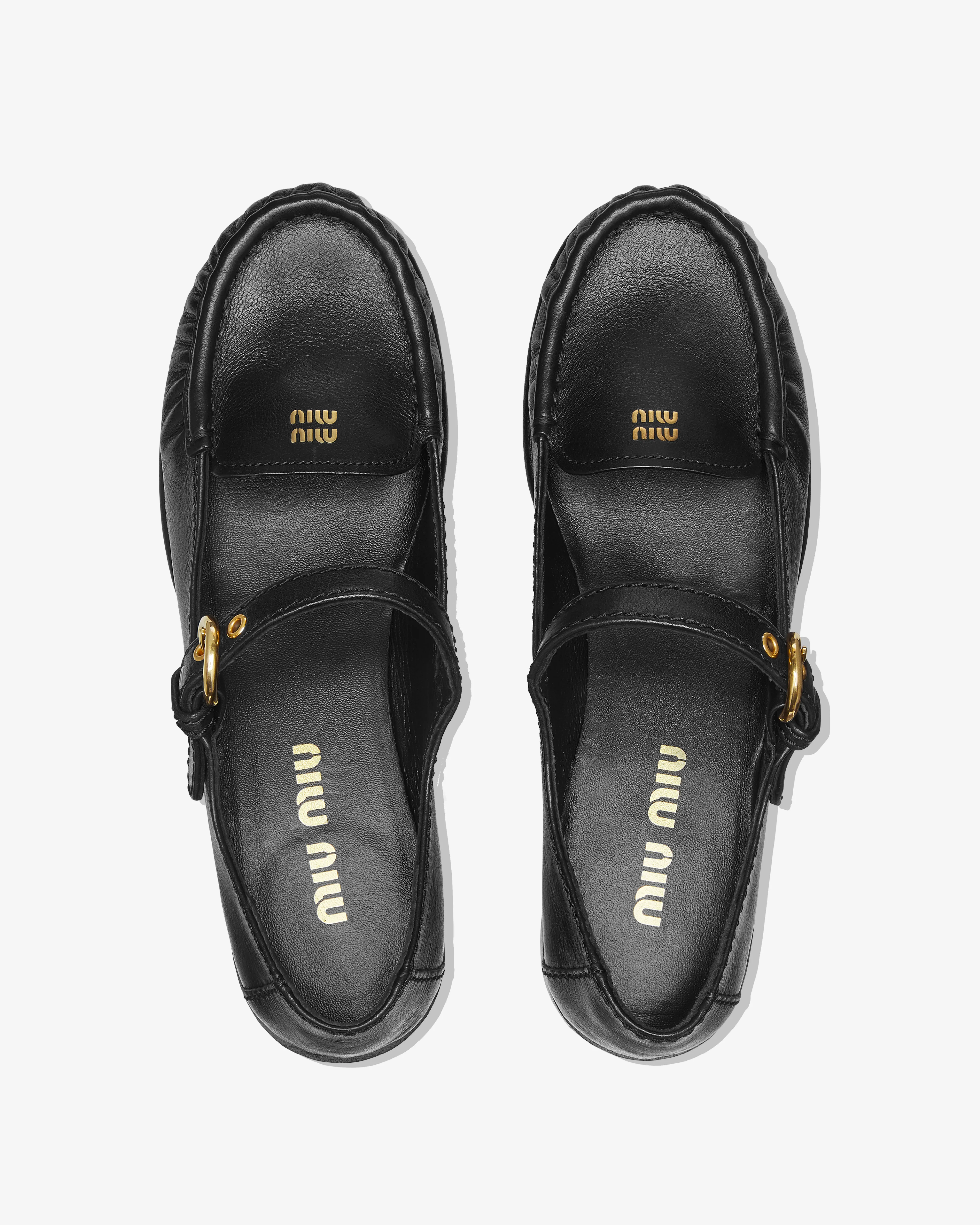 Miu Miu - Women's Leather Loafers With Strap - (Black) - Image 6