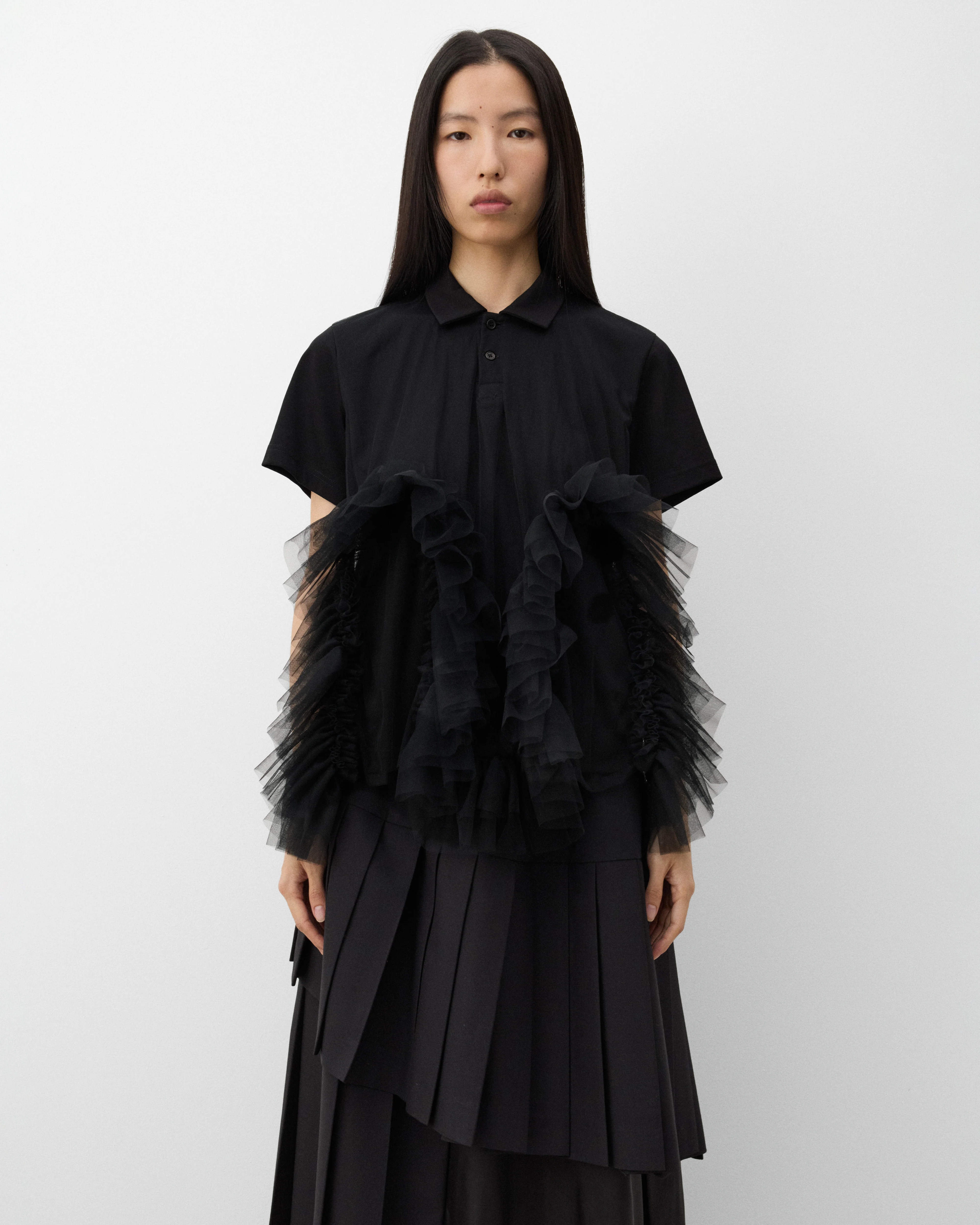 Noir Kei Ninomiya - Women's Tulle Polo Shirt - (Black) - Image 3