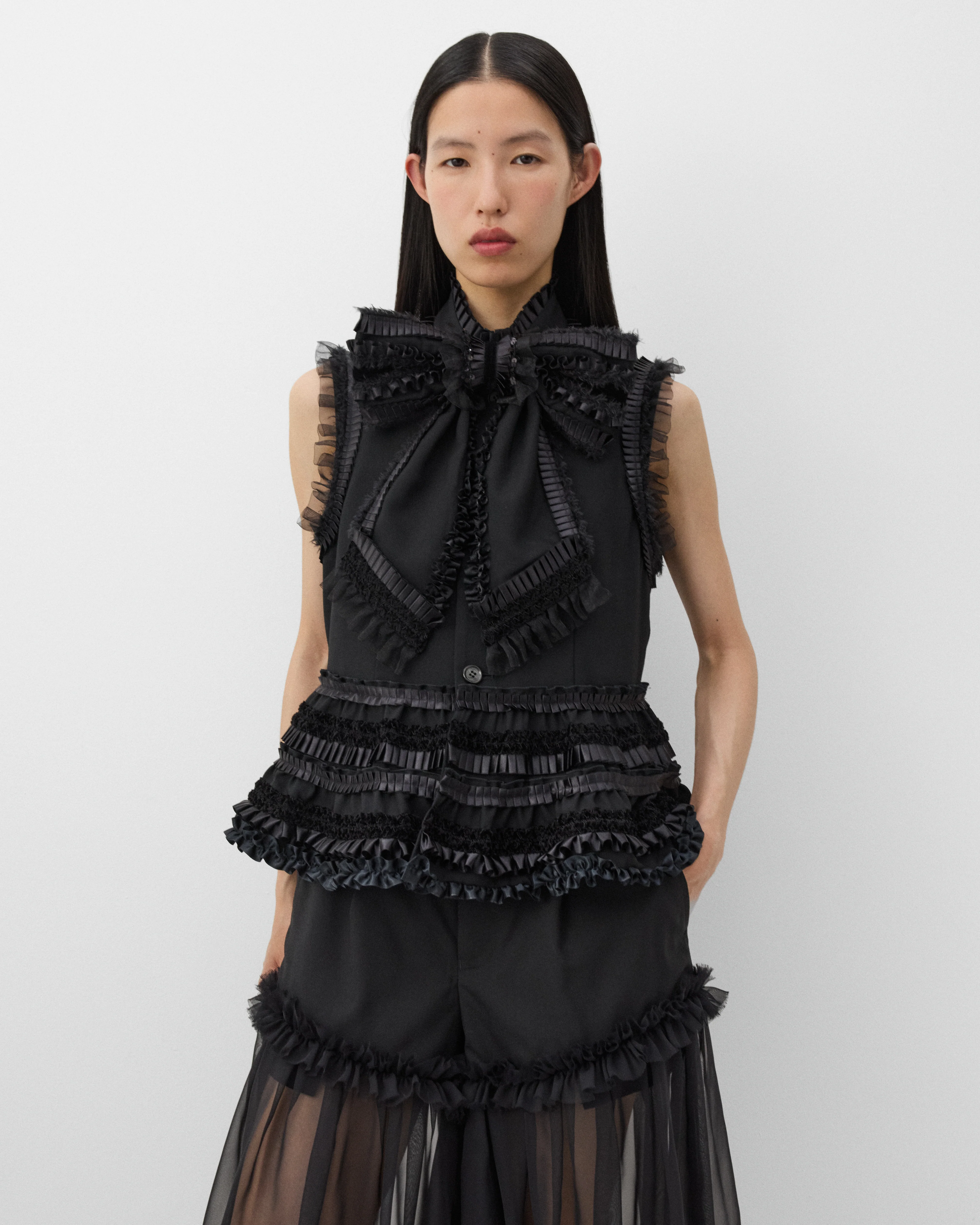 Noir Kei Ninomiya - Women's Ruffle Bow Vest - (Black) - Image 3