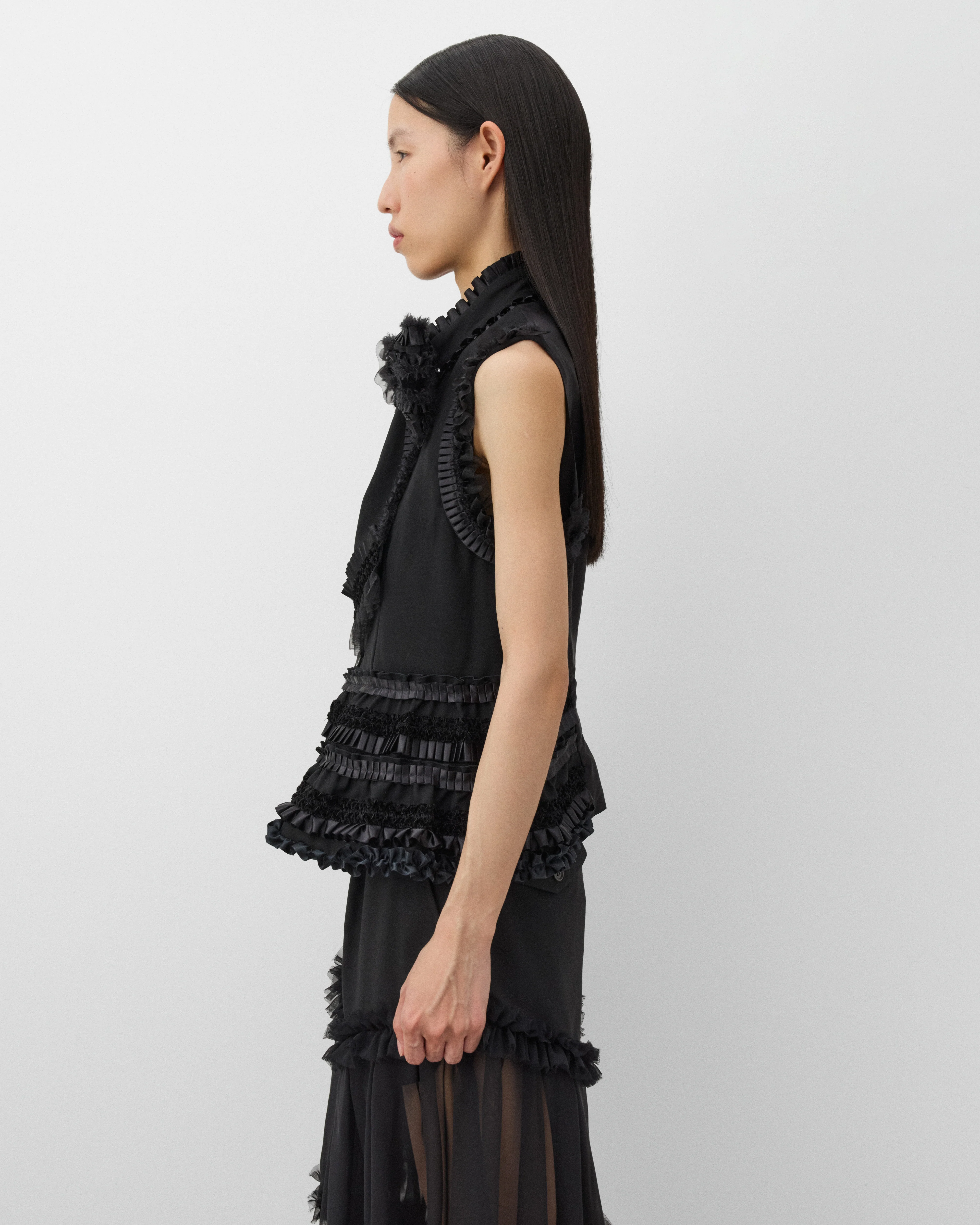 Noir Kei Ninomiya - Women's Ruffle Bow Vest - (Black) - Image 4