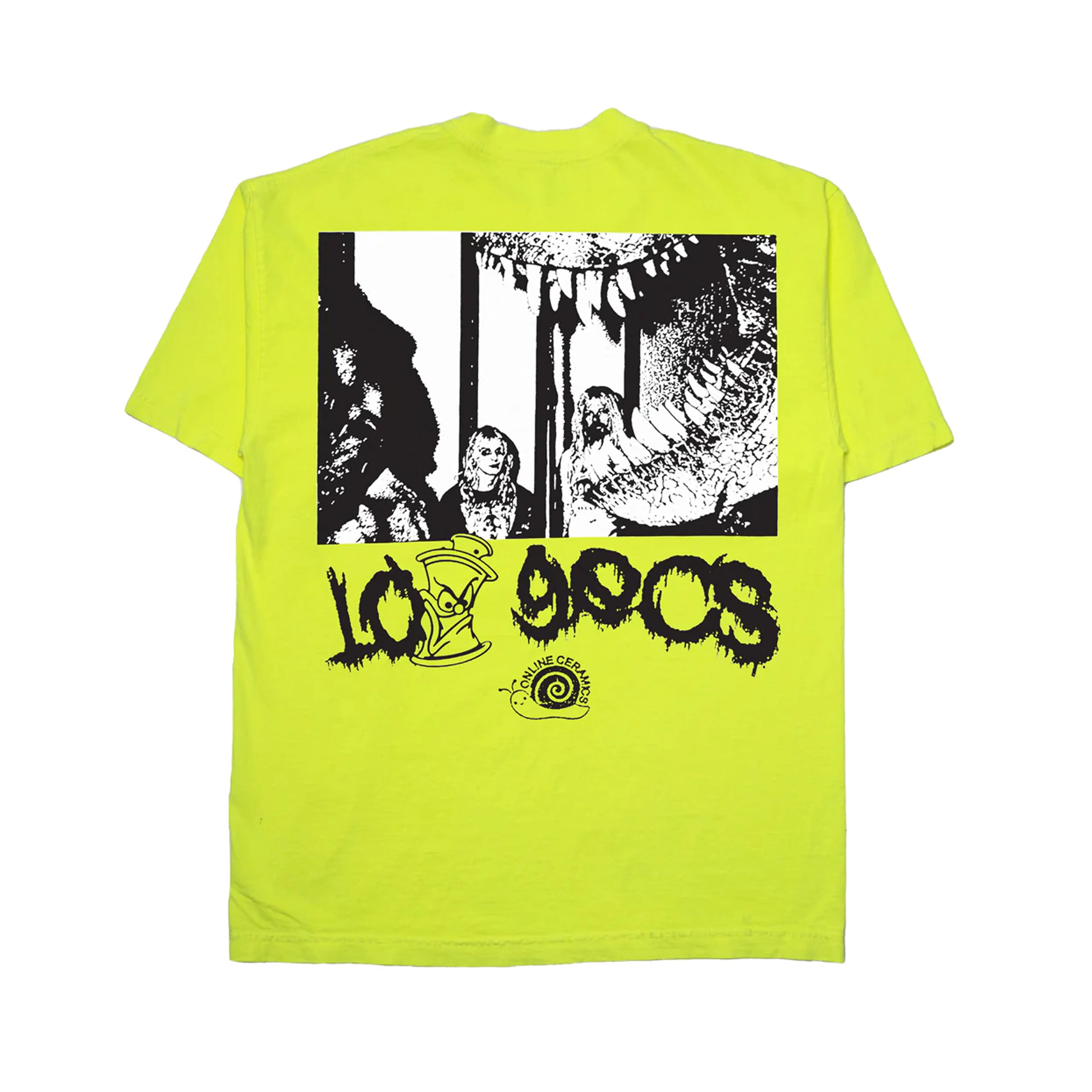 Online Ceramics x 100 Gecs - Men's Frog On The Floor Tee - (Neon Yellow) - Image 2