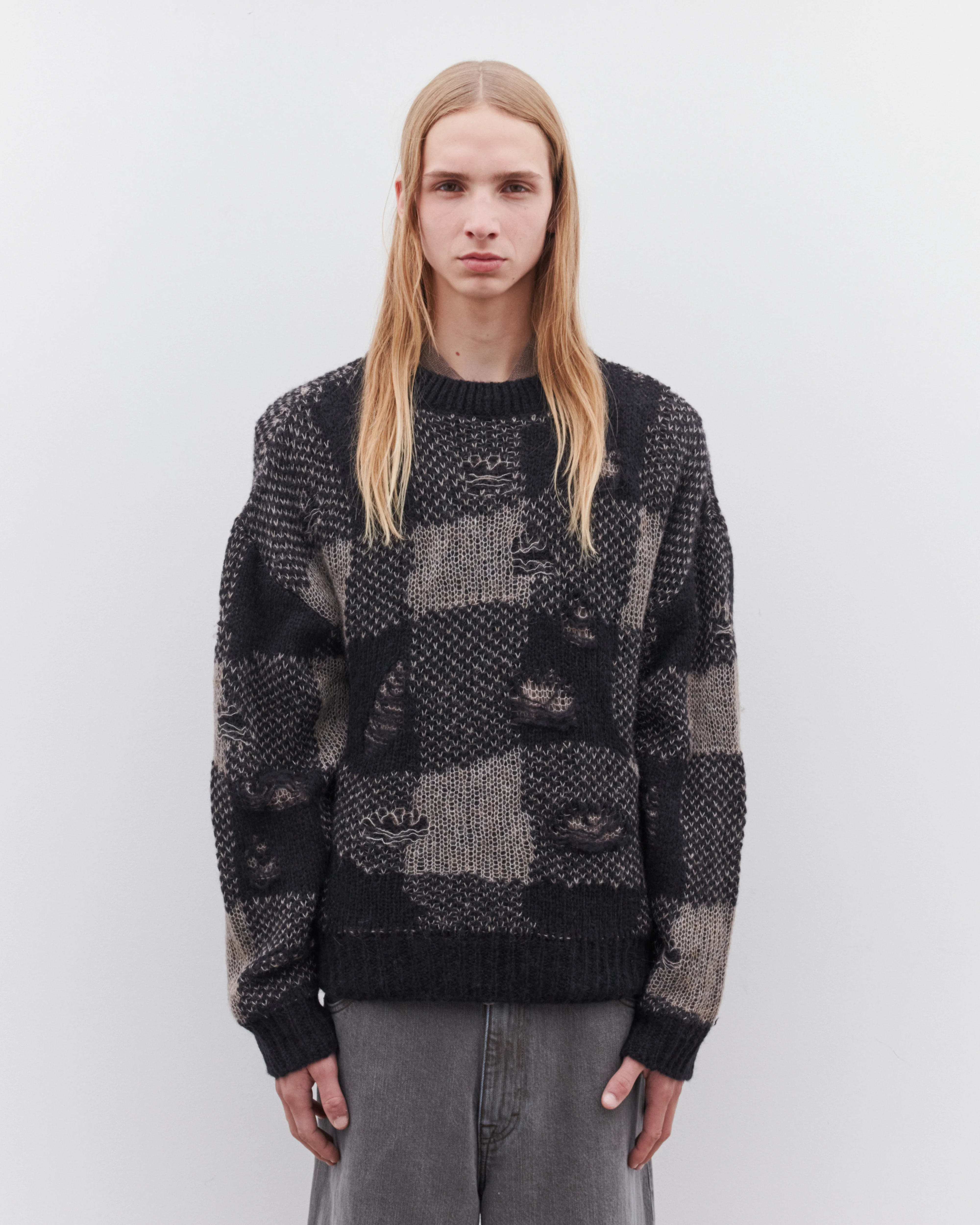 Our Legacy - Men's Sonar Roundneck - (Black Destructive Gingham) - Image 2