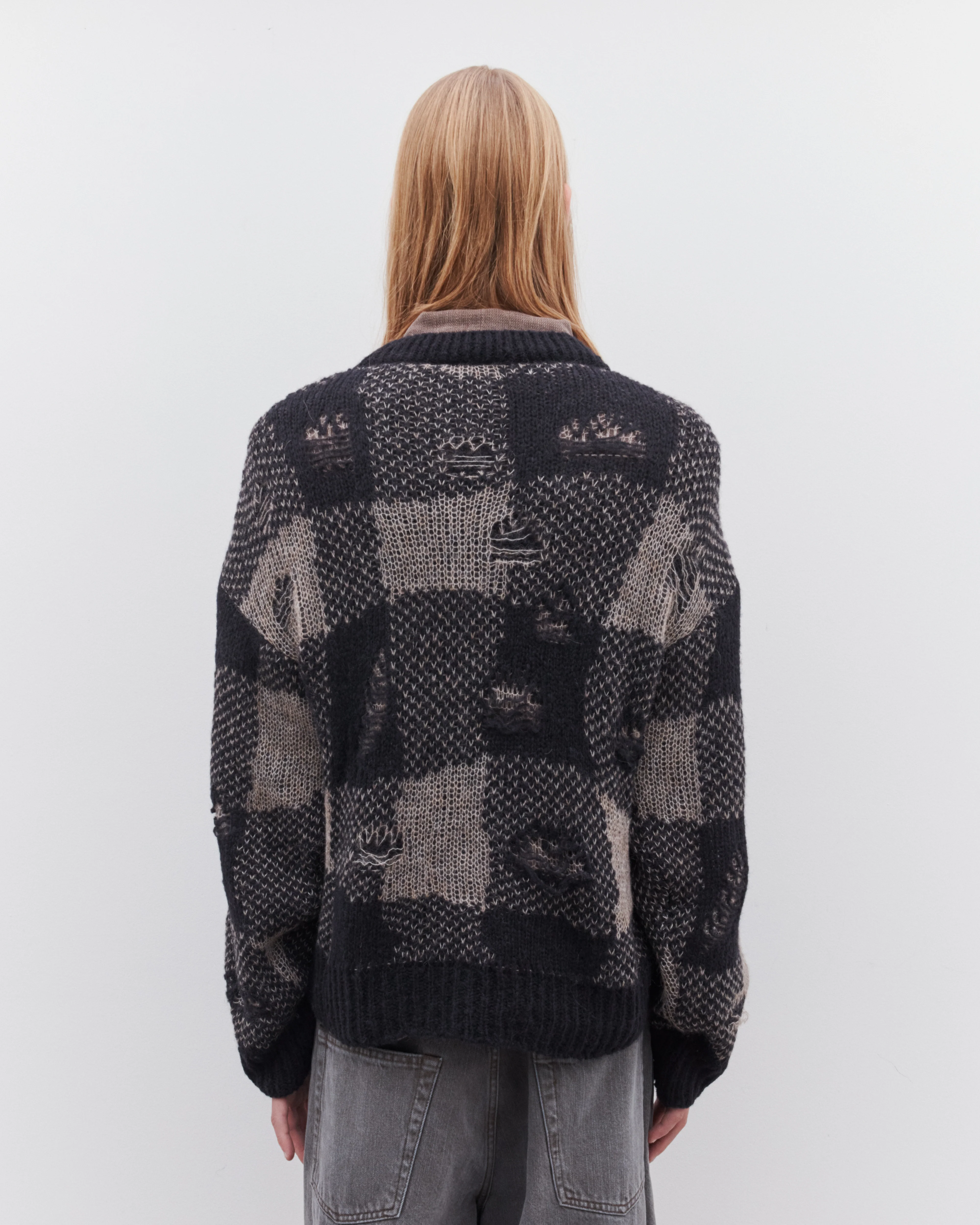 Our Legacy - Men's Sonar Roundneck - (Black Destructive Gingham) - Image 4