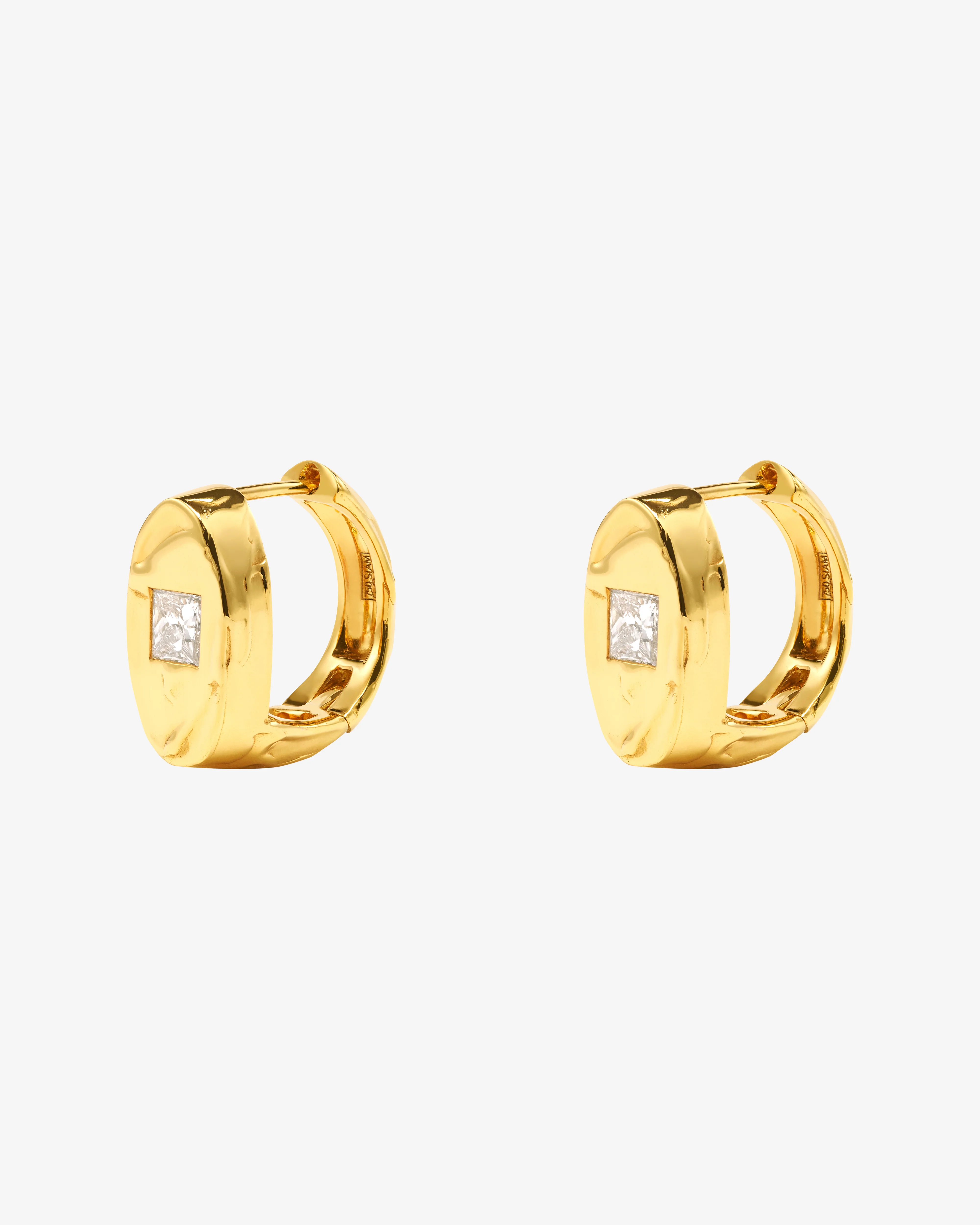 Patcharavipa - Women's Square Diamond Round Earrings - (Yellow Gold) - Image 2