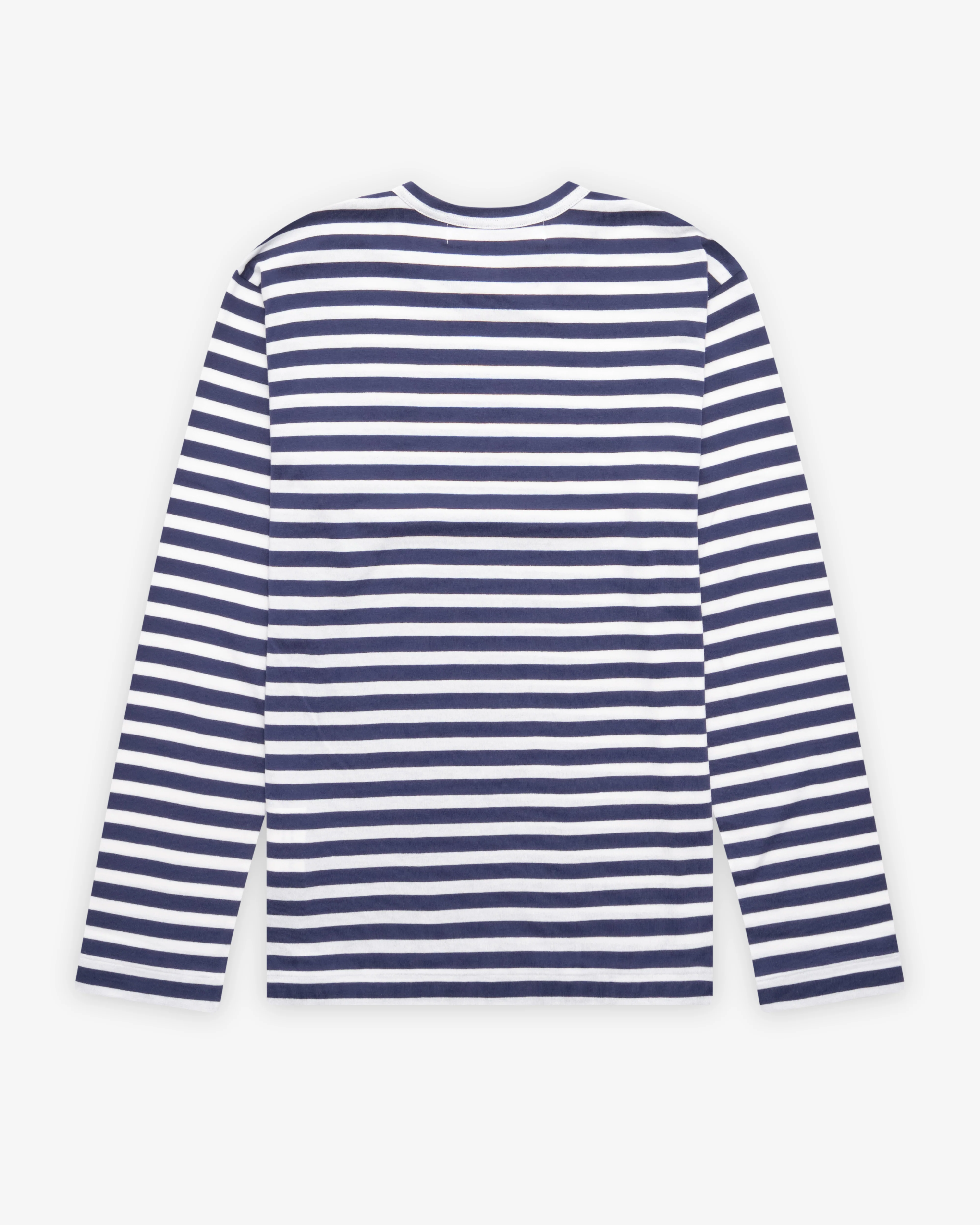Play Comme des Garçons - Striped T-Shirt with Double Heart - (Navy/White) - Image 2