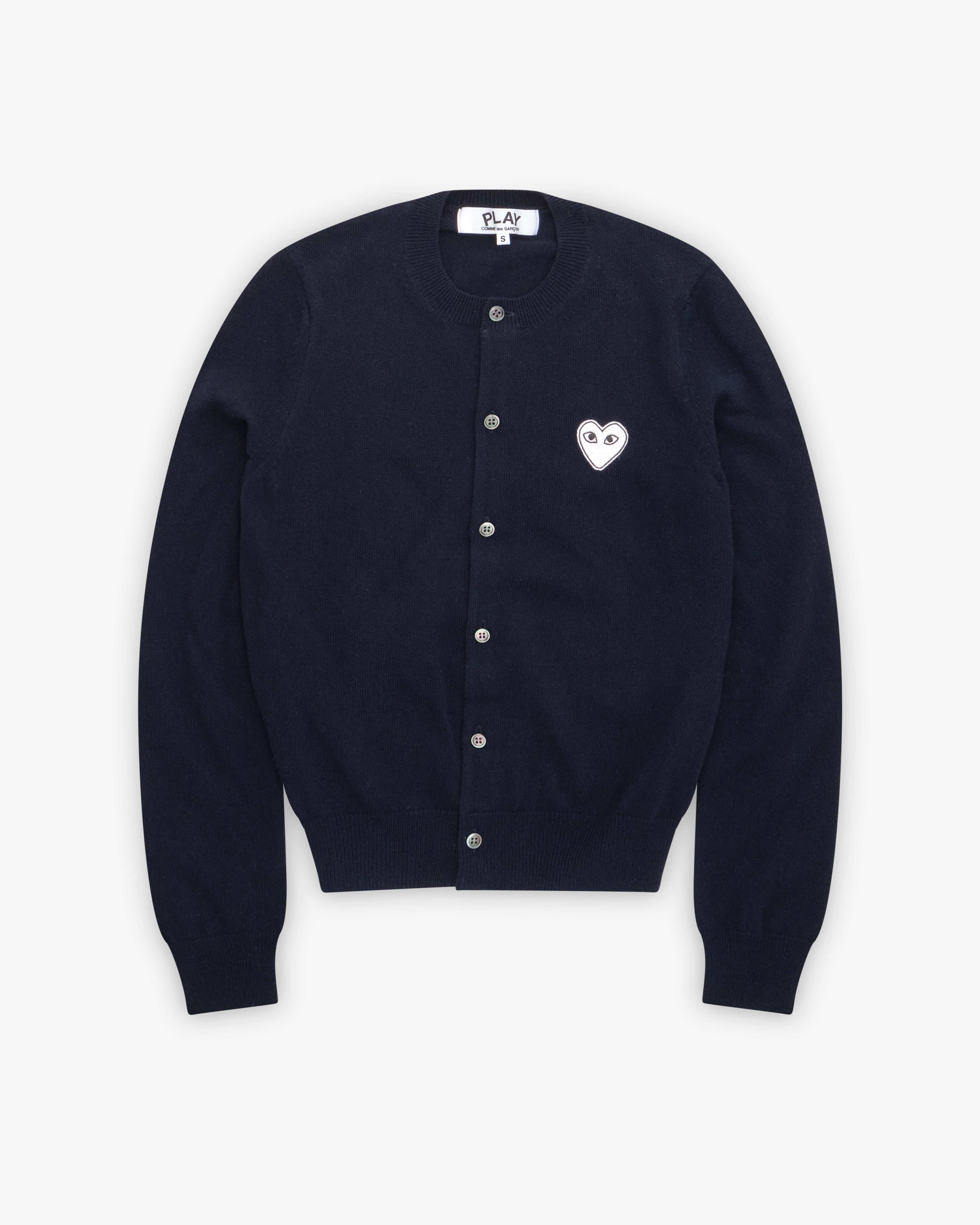 Play Comme des Garçons - White Heart Ladies' Cardigan - (Navy)