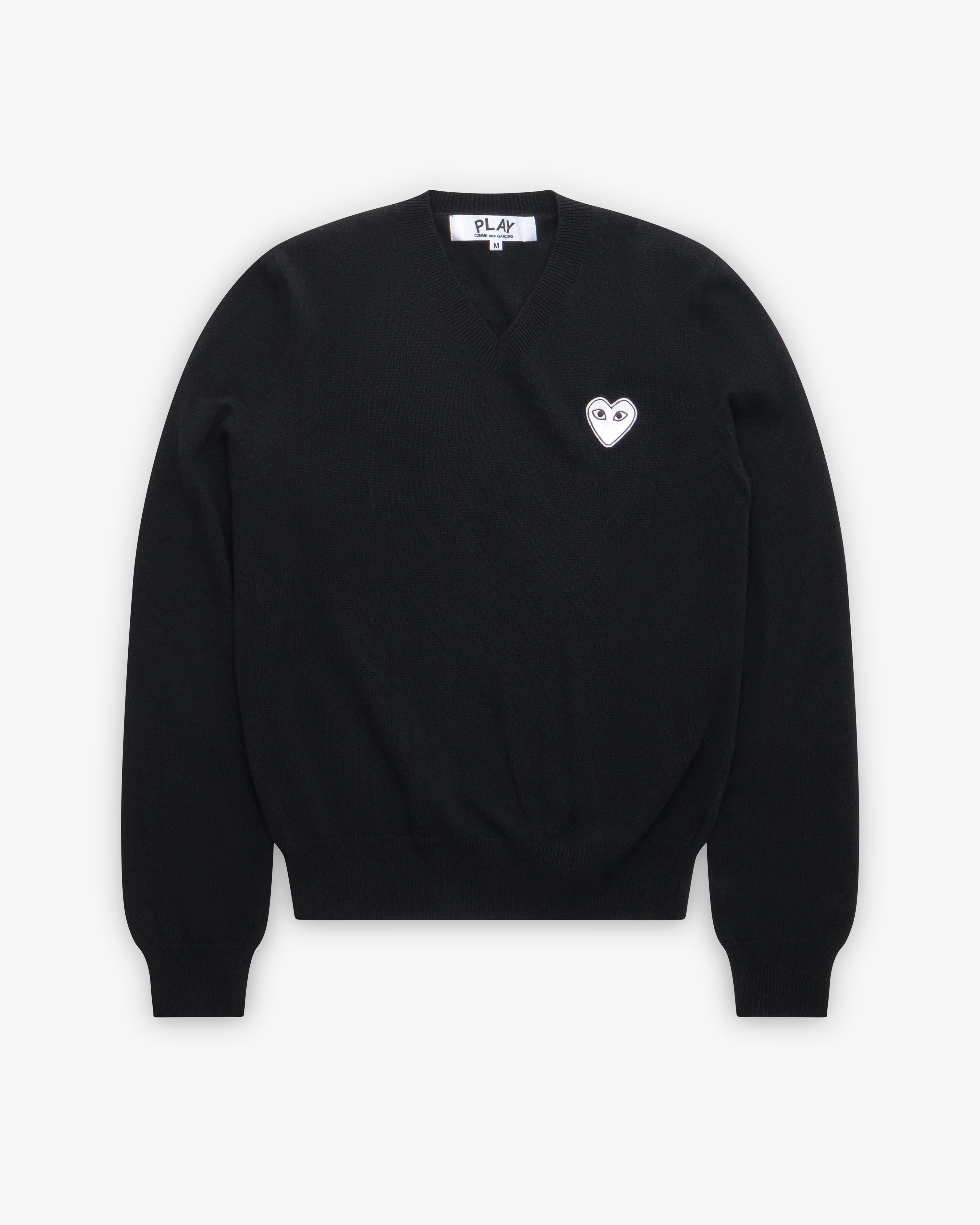 Play Comme des Garçons - White Heart V-Neck Sweater - (Black)