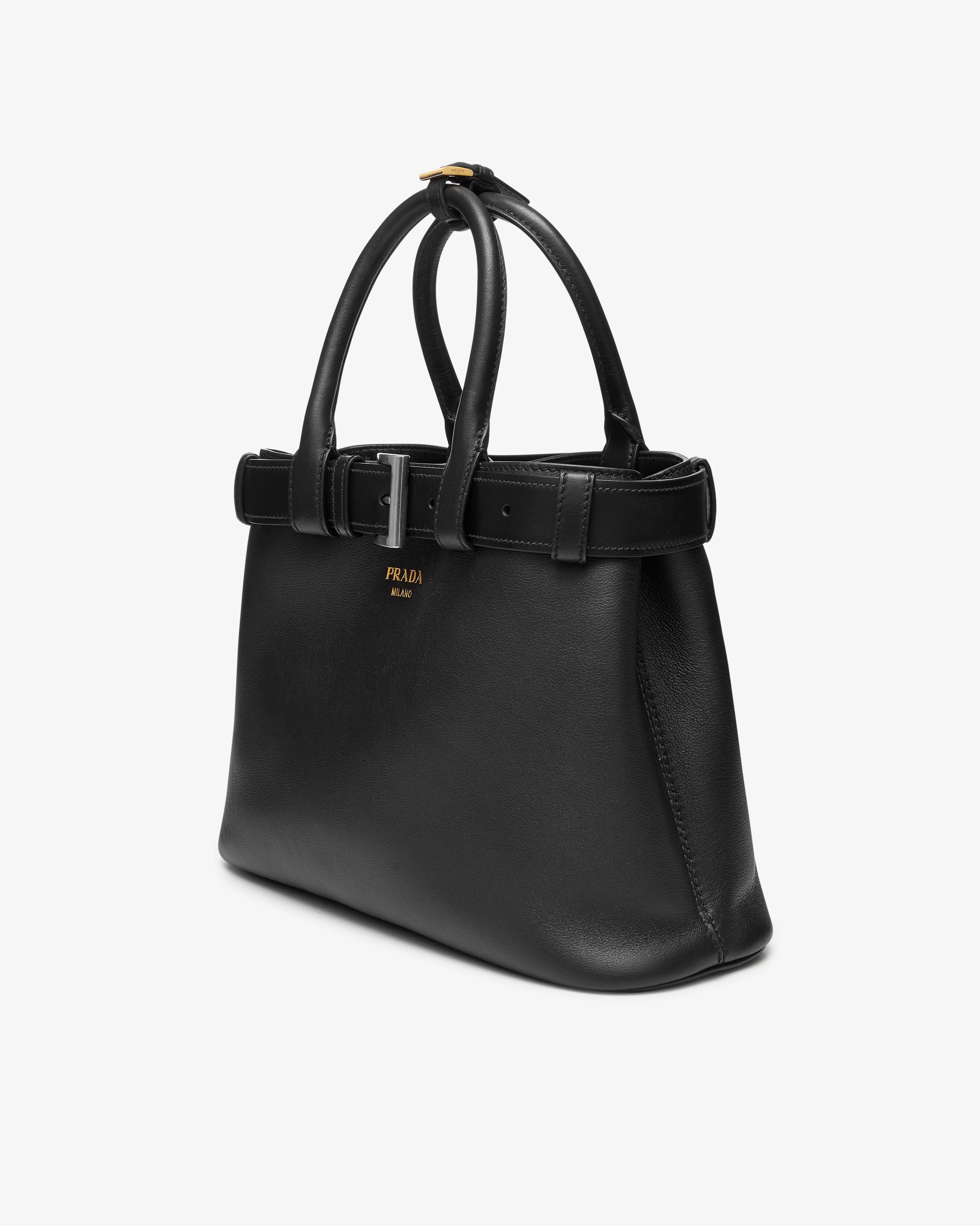 Prada - Women's Buckle Medium Leather Handbag With Belt - (Black) - Image 2