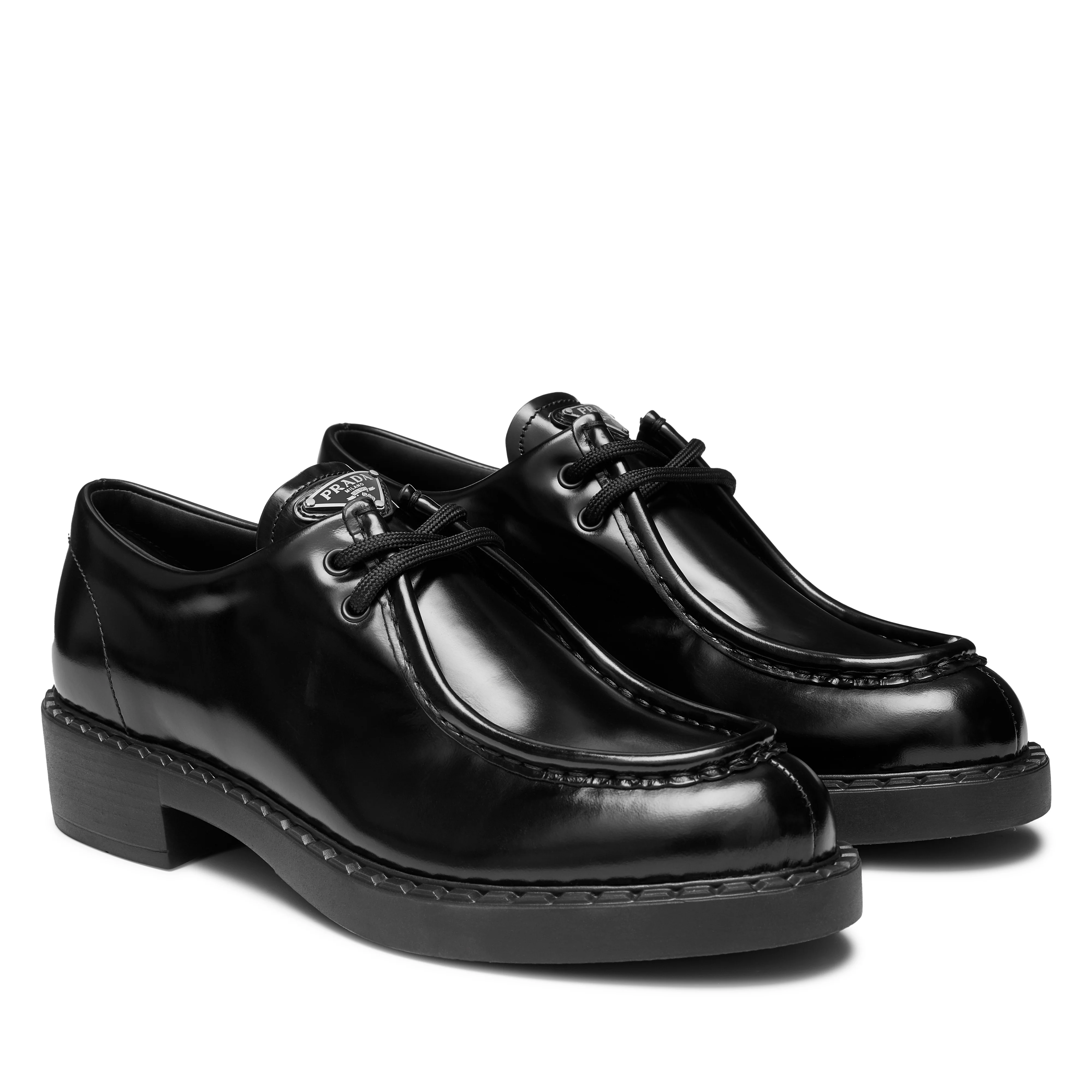 Prada - Women's Brushed Leather Lace-Up Shoes - (Nero) - Image 4