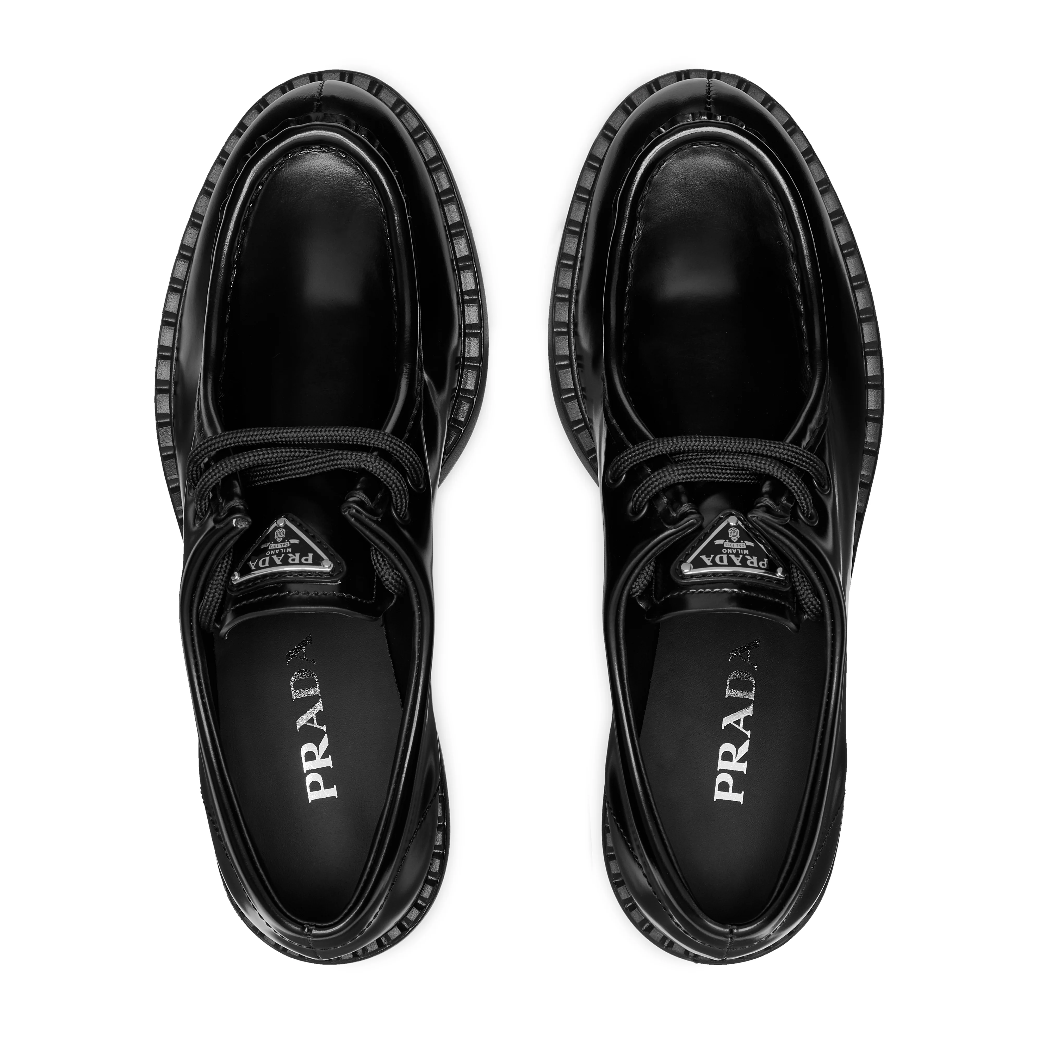 Prada - Women's Brushed Leather Lace-Up Shoes - (Nero) - Image 6