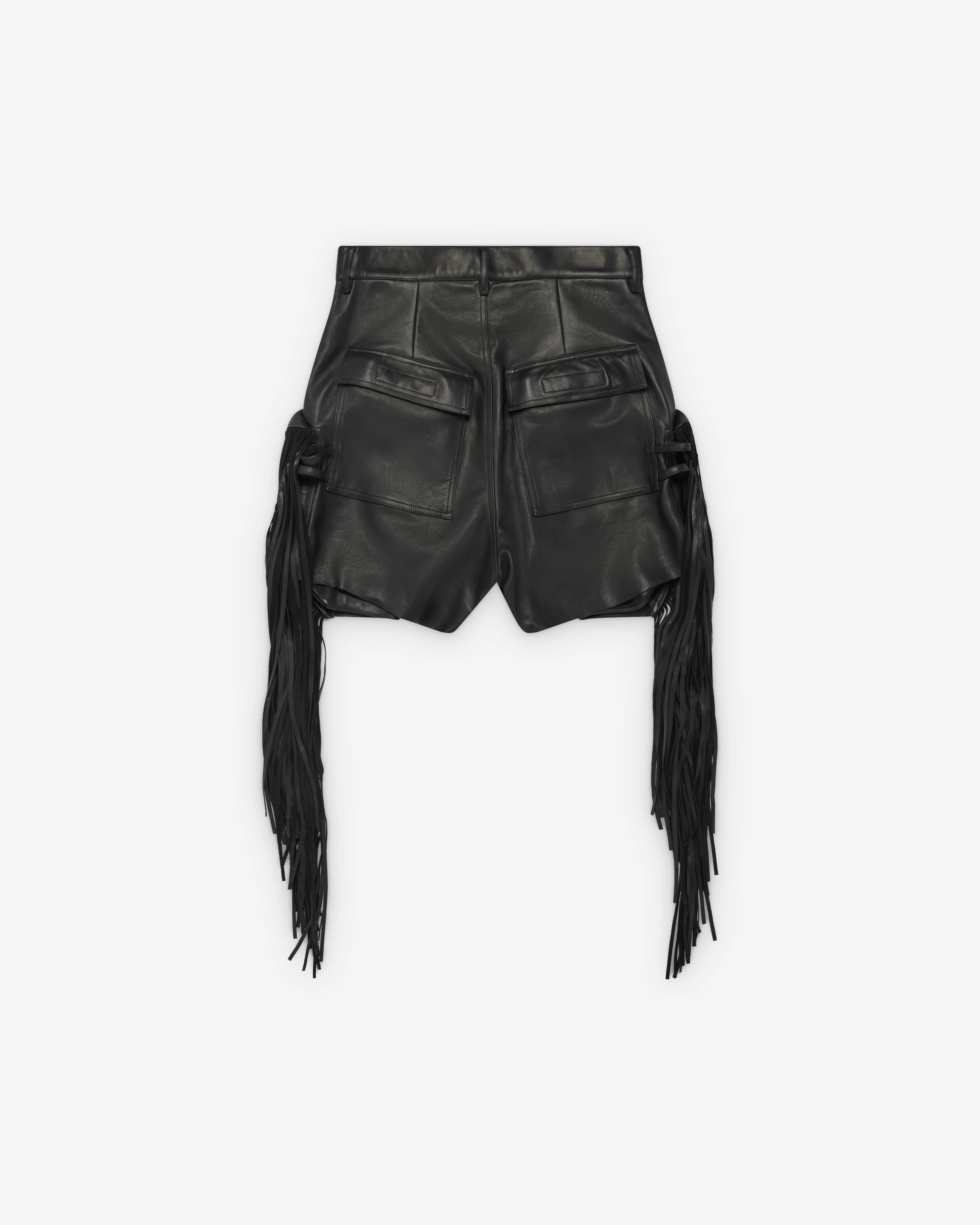 Rick Owens - Men's Leather Fringed Shorts - (Black) - Image 2