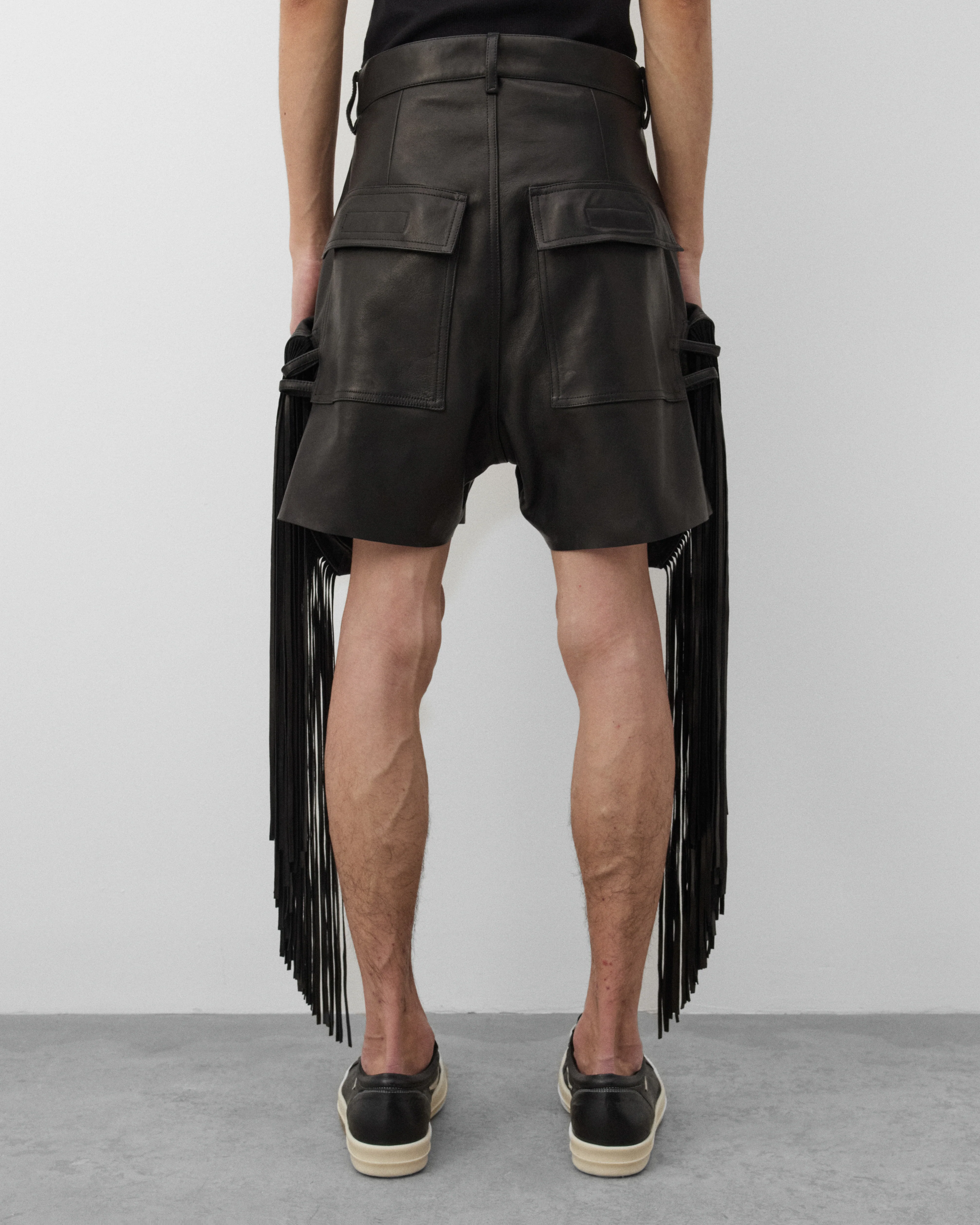 Rick Owens - Men's Leather Fringed Shorts - (Black) - Image 5