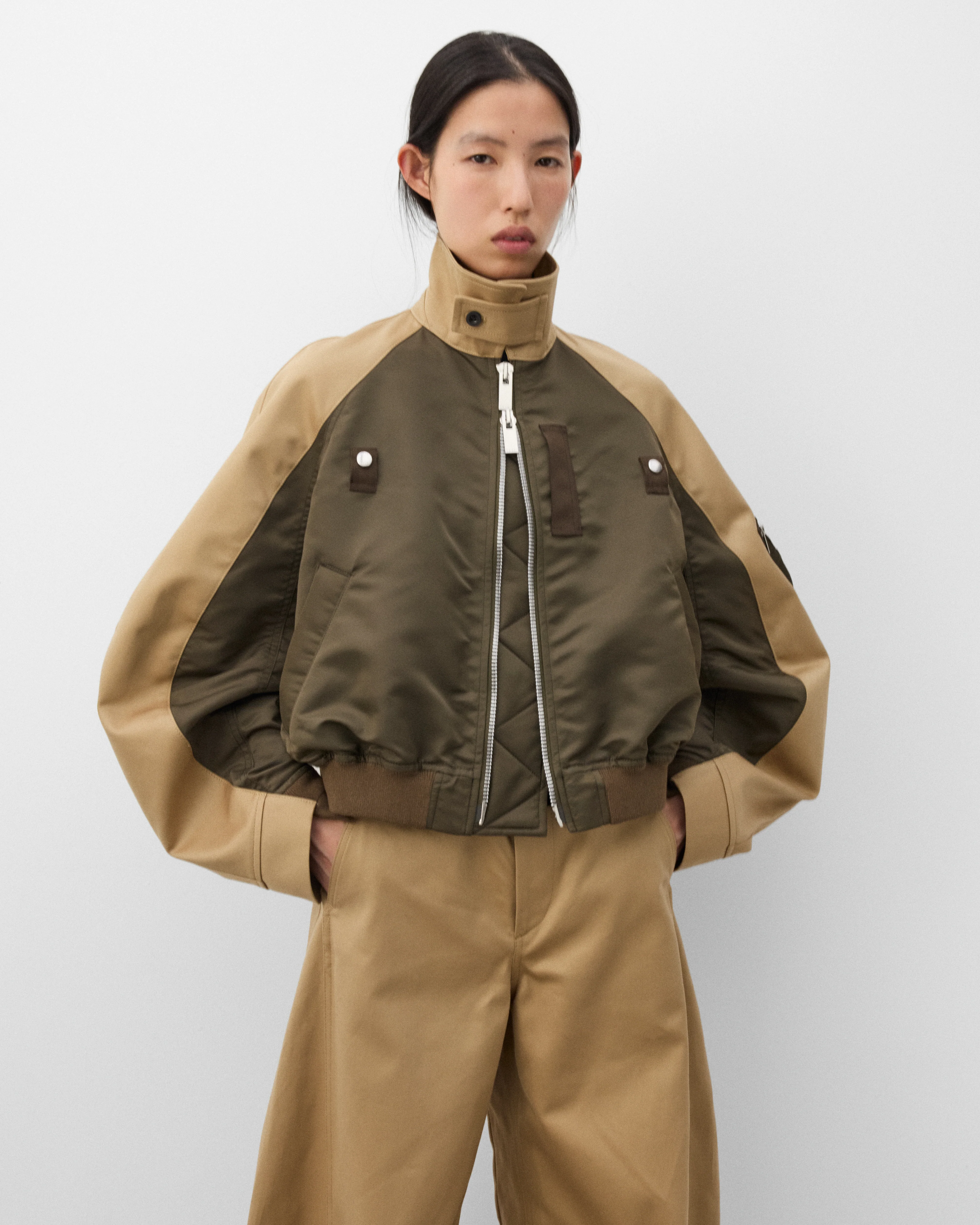 Sacai - Women's Nylon Twill Blouson - (Dark Khaki/Beige) - Image 3