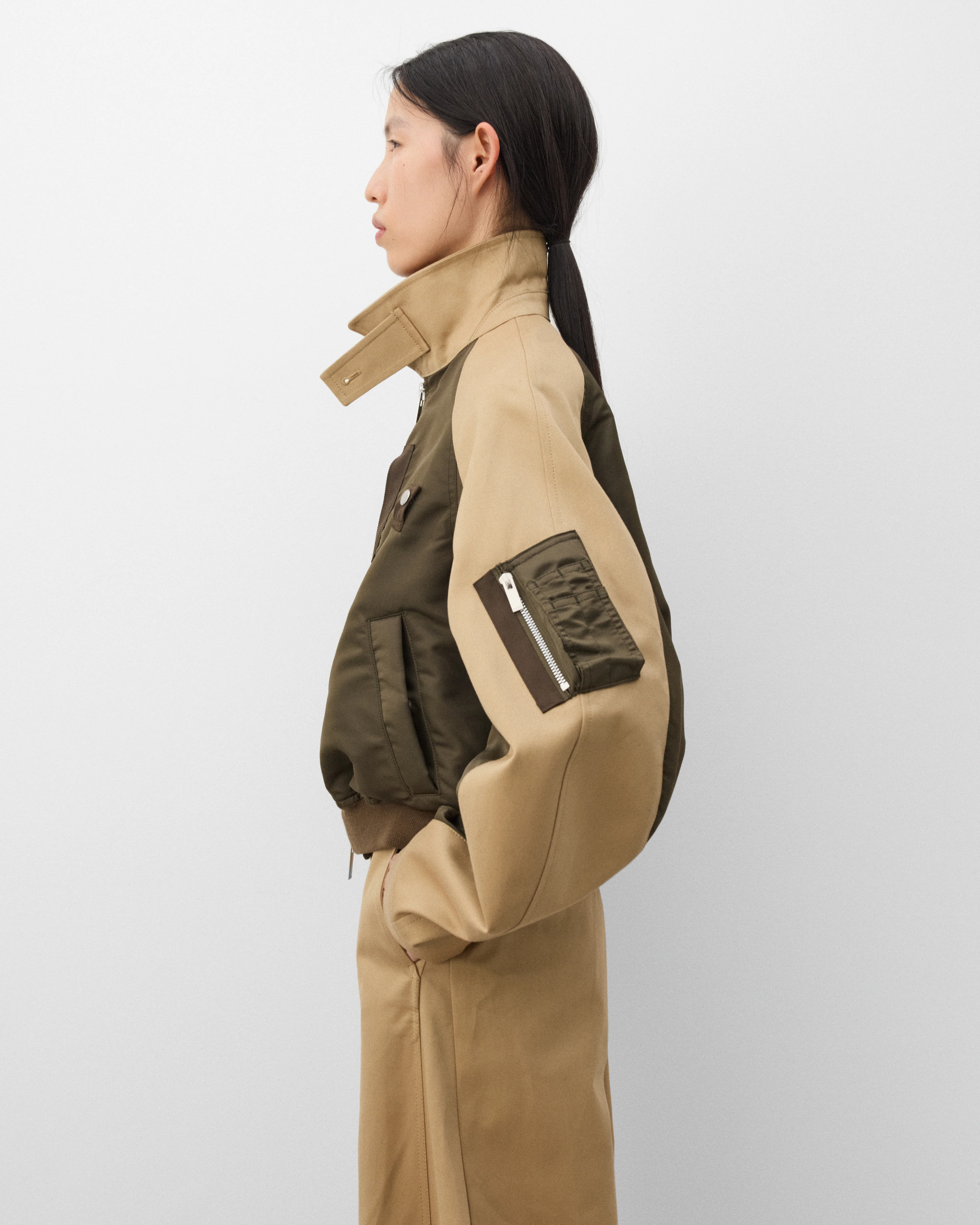 Sacai - Women's Nylon Twill Blouson - (Dark Khaki/Beige) - Image 4