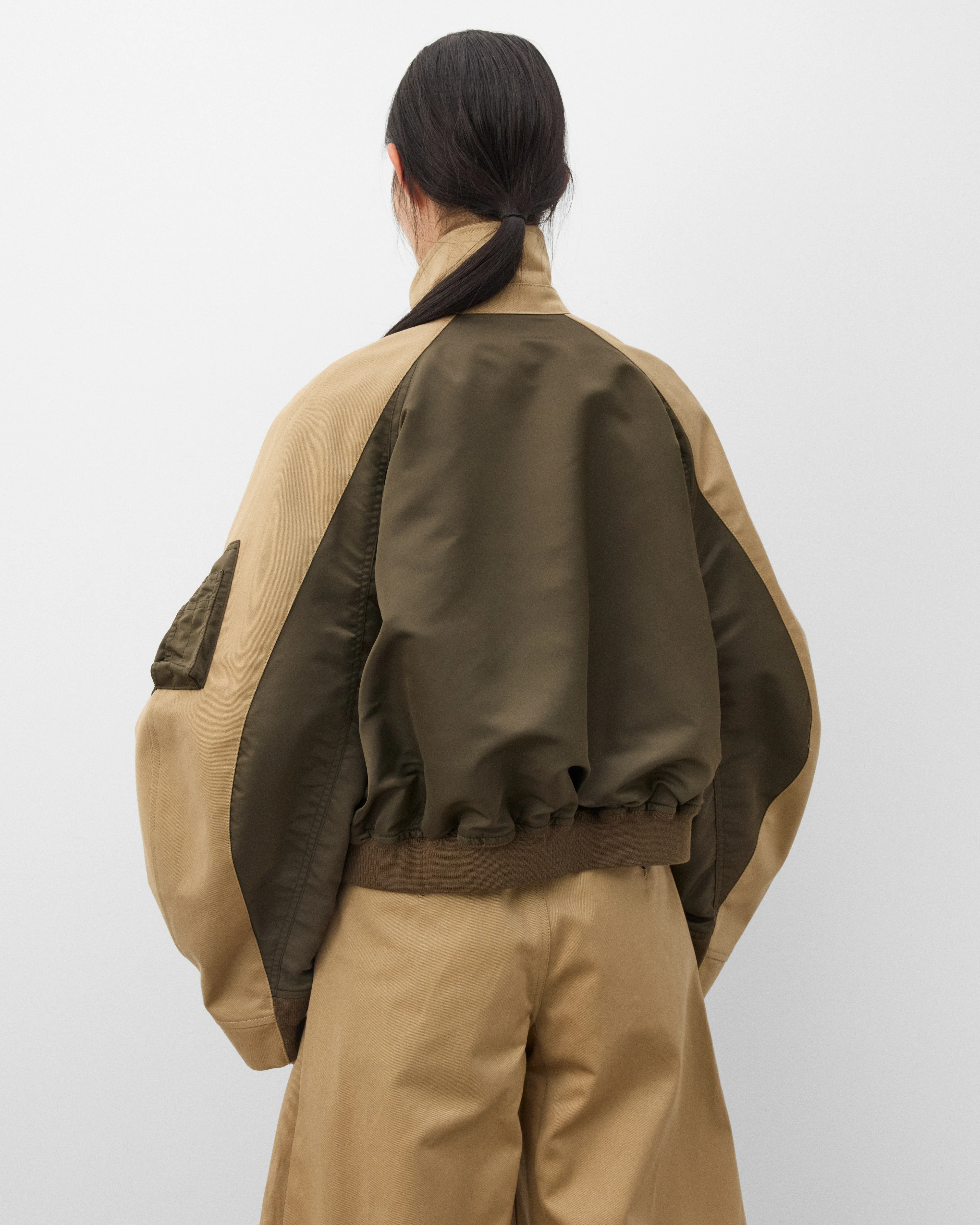 Sacai - Women's Nylon Twill Blouson - (Dark Khaki/Beige) - Image 5