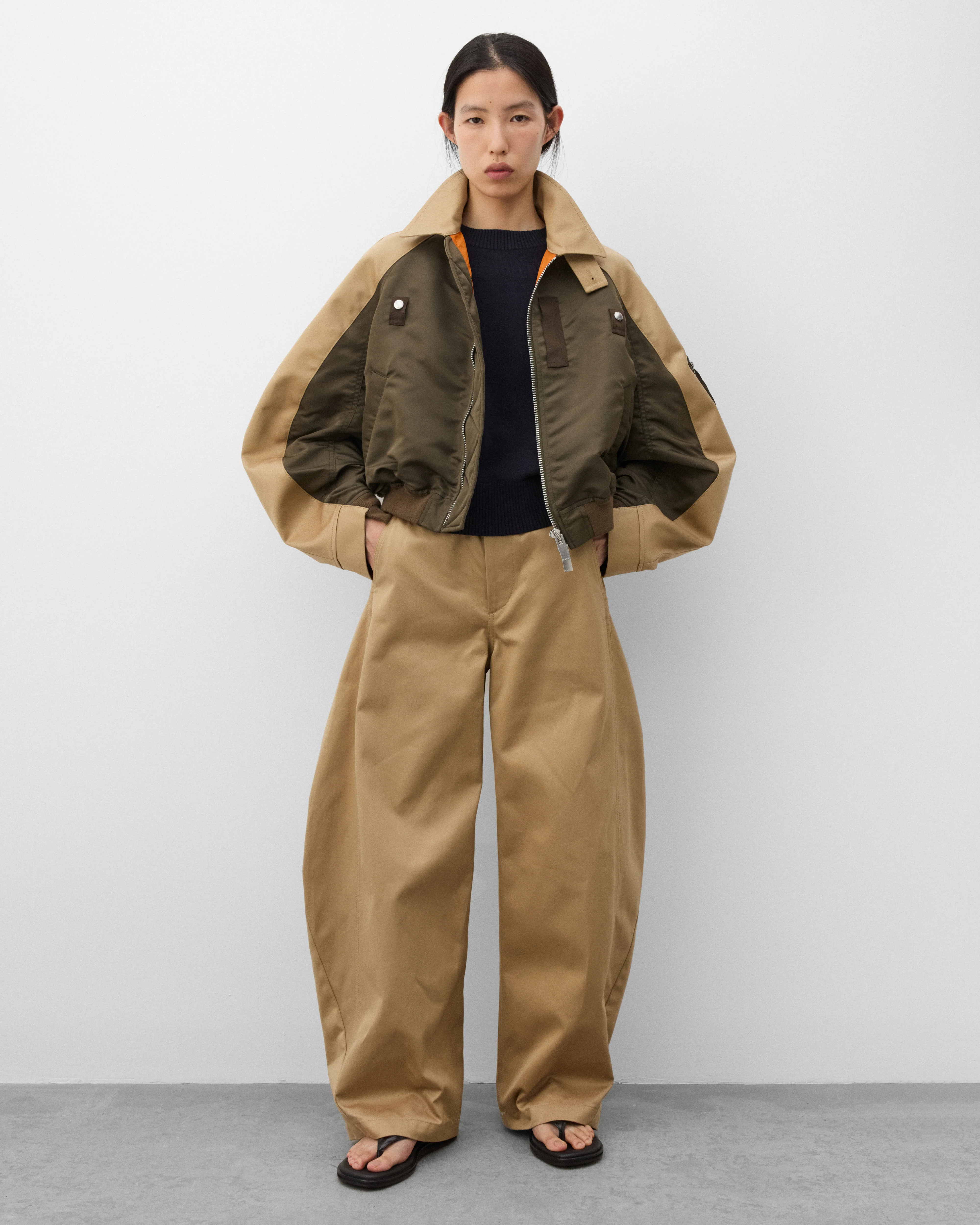 Sacai - Women's Nylon Twill Blouson - (Dark Khaki/Beige) - Image 6