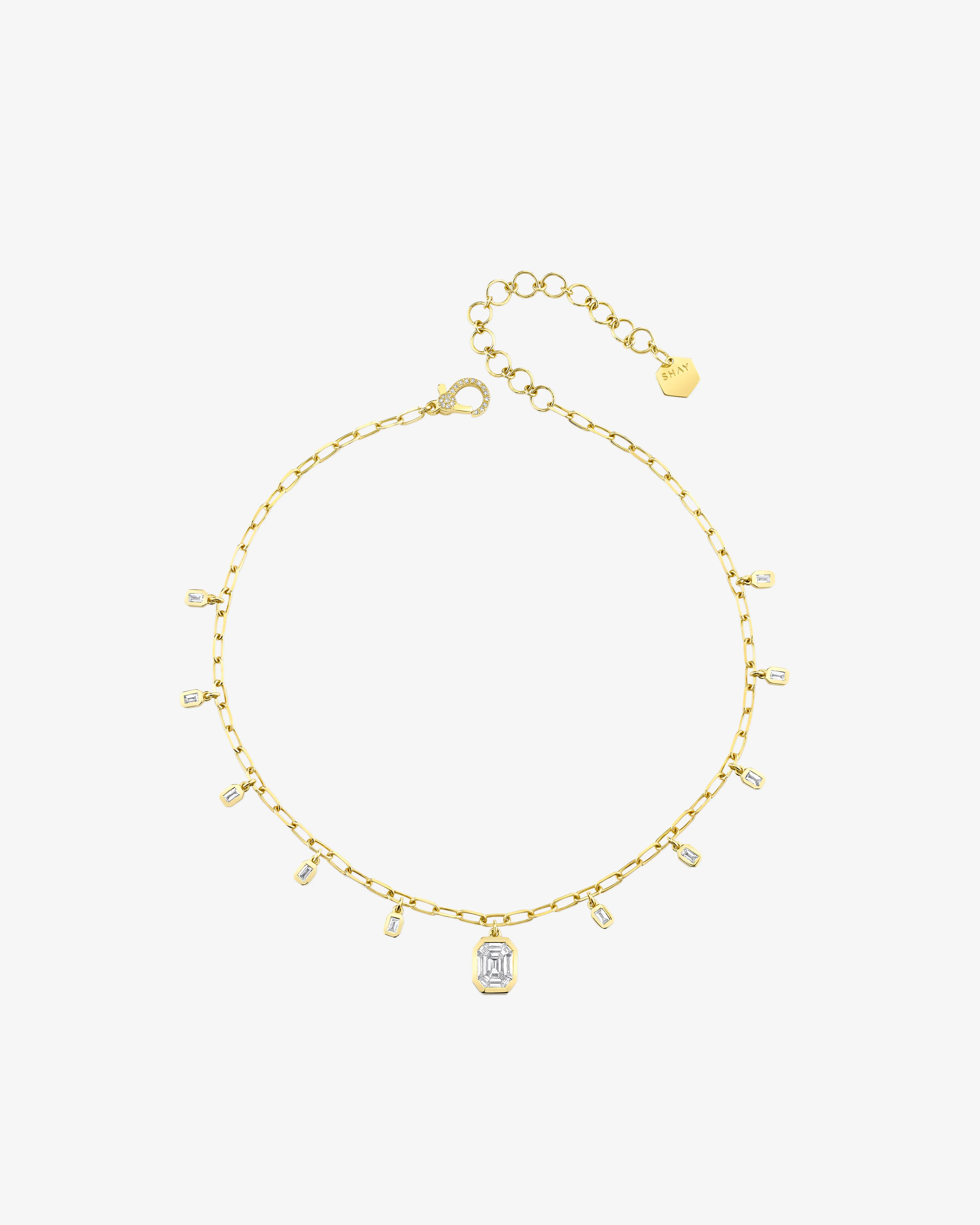 Shay - Women's Diamond Illusion Baguette Drop Choker - (Yellow Gold)