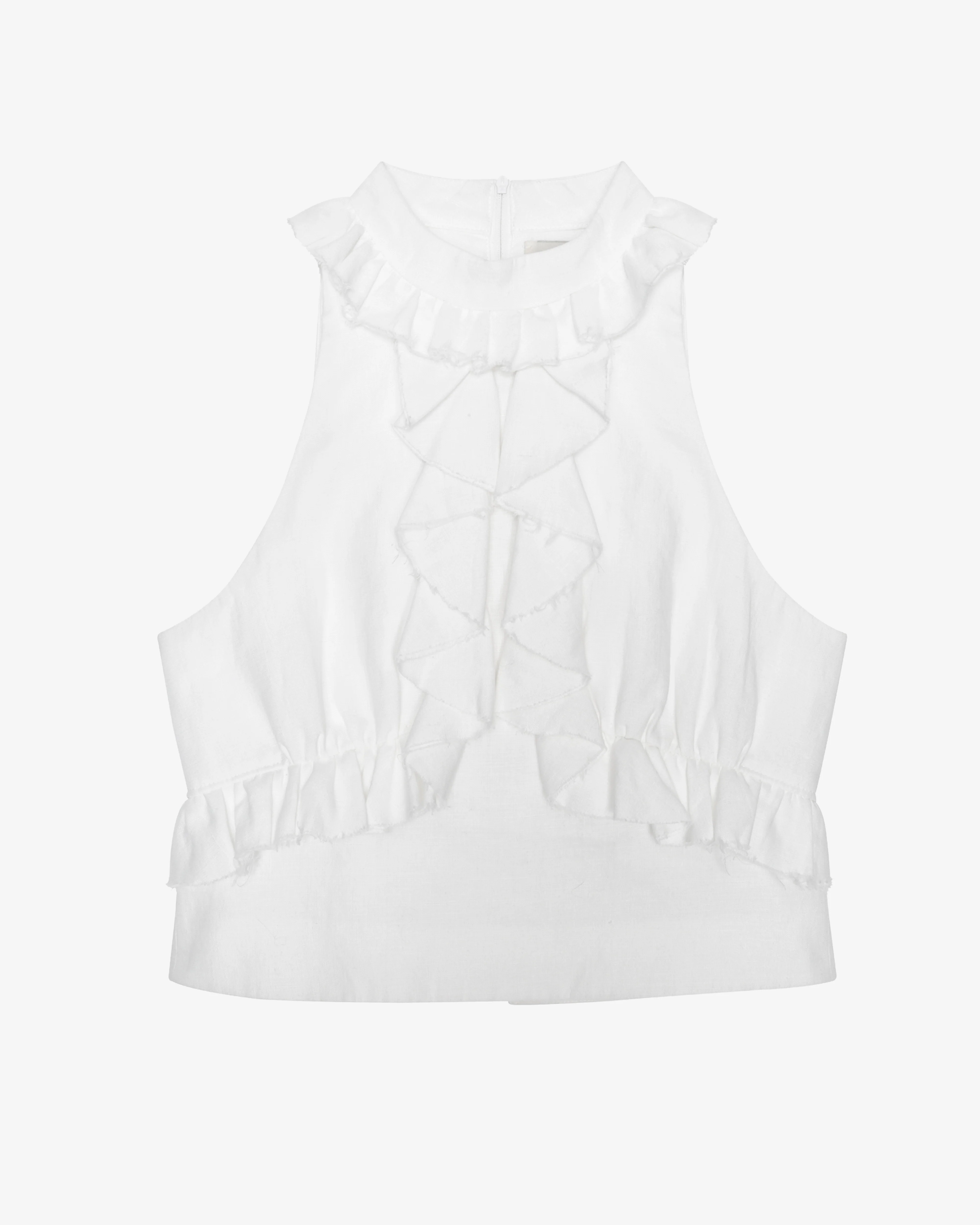 ShuShu/Tong - Women's Flounce Sleeveless Blouse - (White)