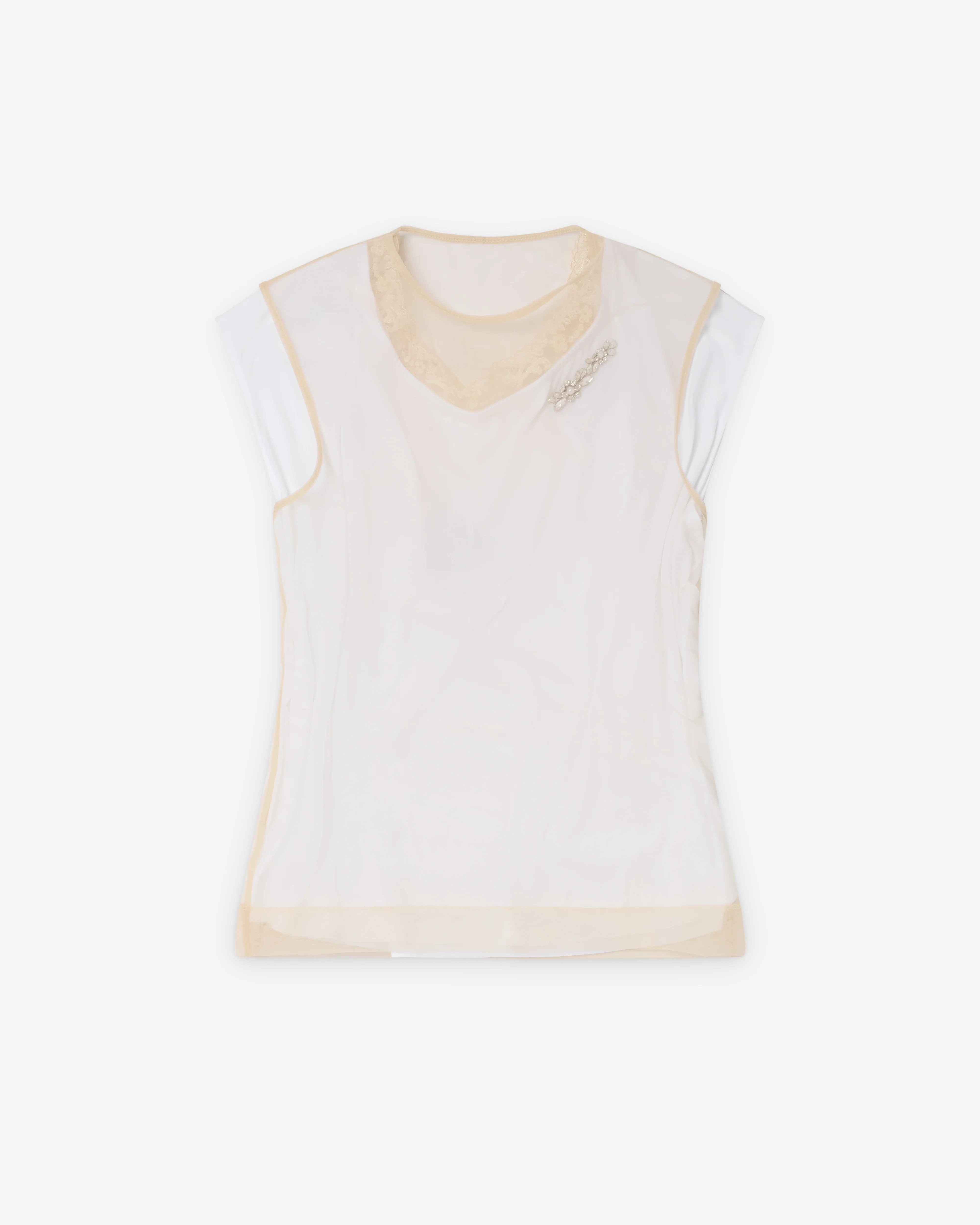 Simone Rocha - Women's Layered Liquid Cap Sleeve Lace Trim T-Shirt - (White)