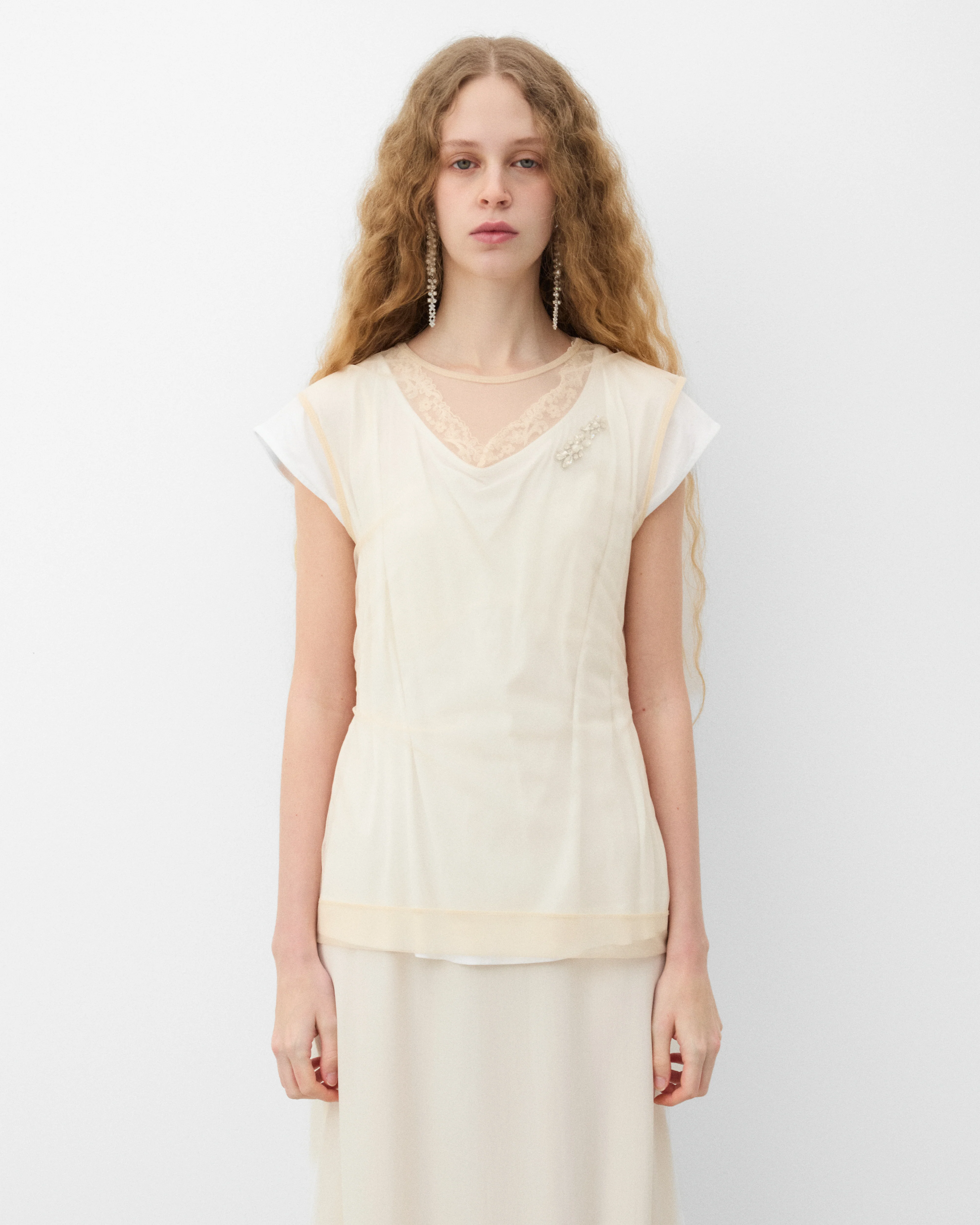 Simone Rocha - Women's Layered Liquid Cap Sleeve Lace Trim T-Shirt - (White) - Image 3