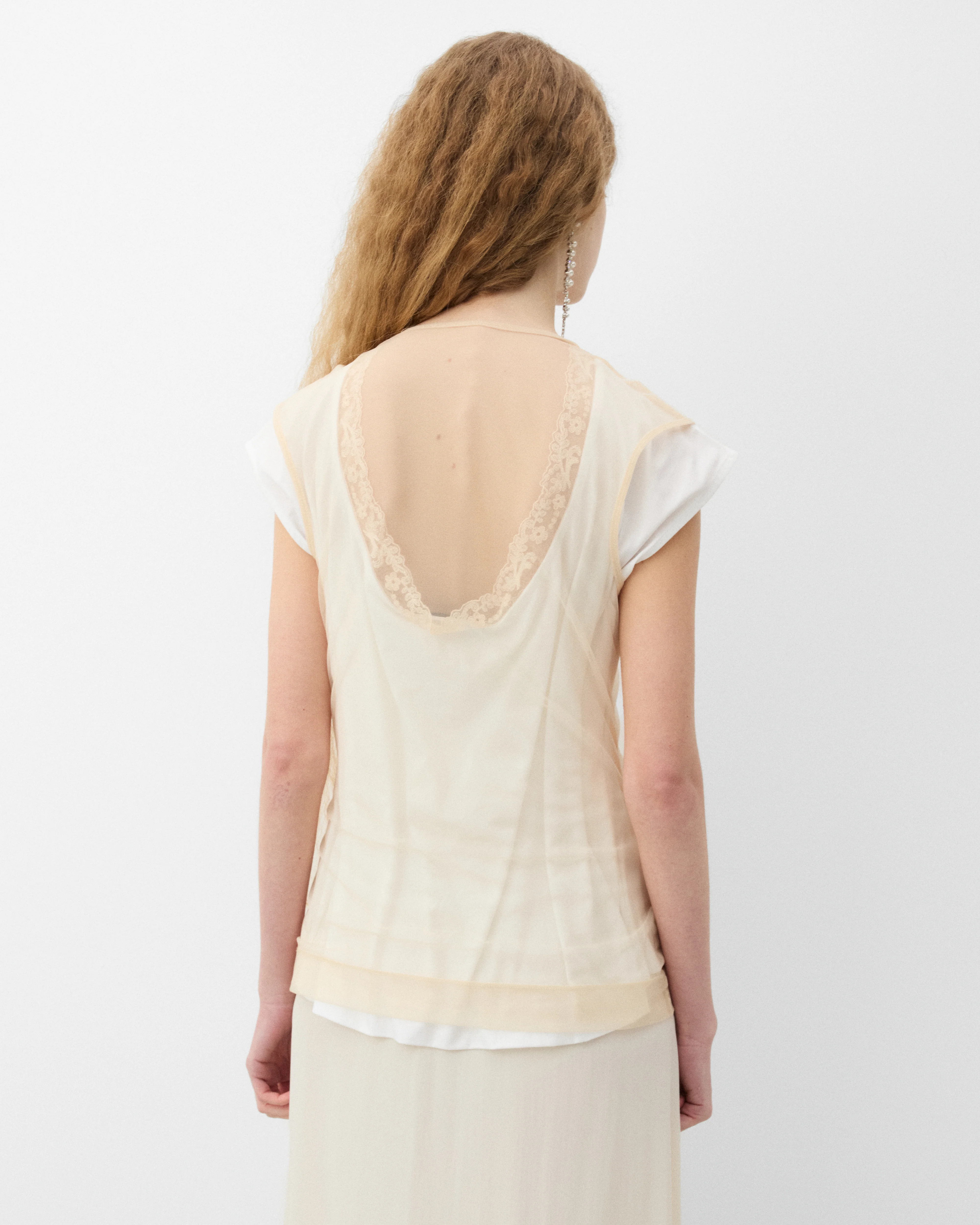 Simone Rocha - Women's Layered Liquid Cap Sleeve Lace Trim T-Shirt - (White) - Image 5