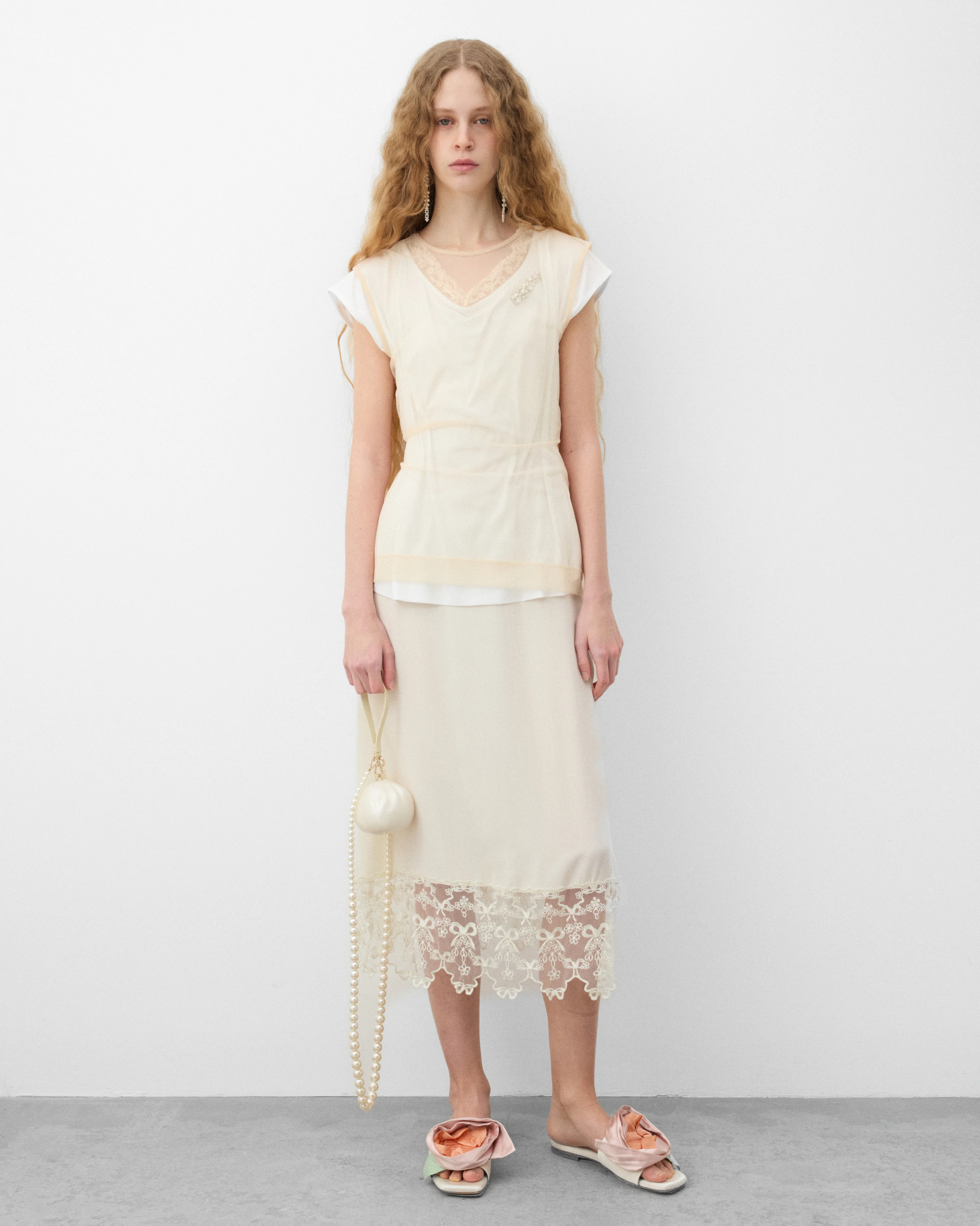 Simone Rocha - Women's Layered Liquid Cap Sleeve Lace Trim T-Shirt - (White) - Image 6