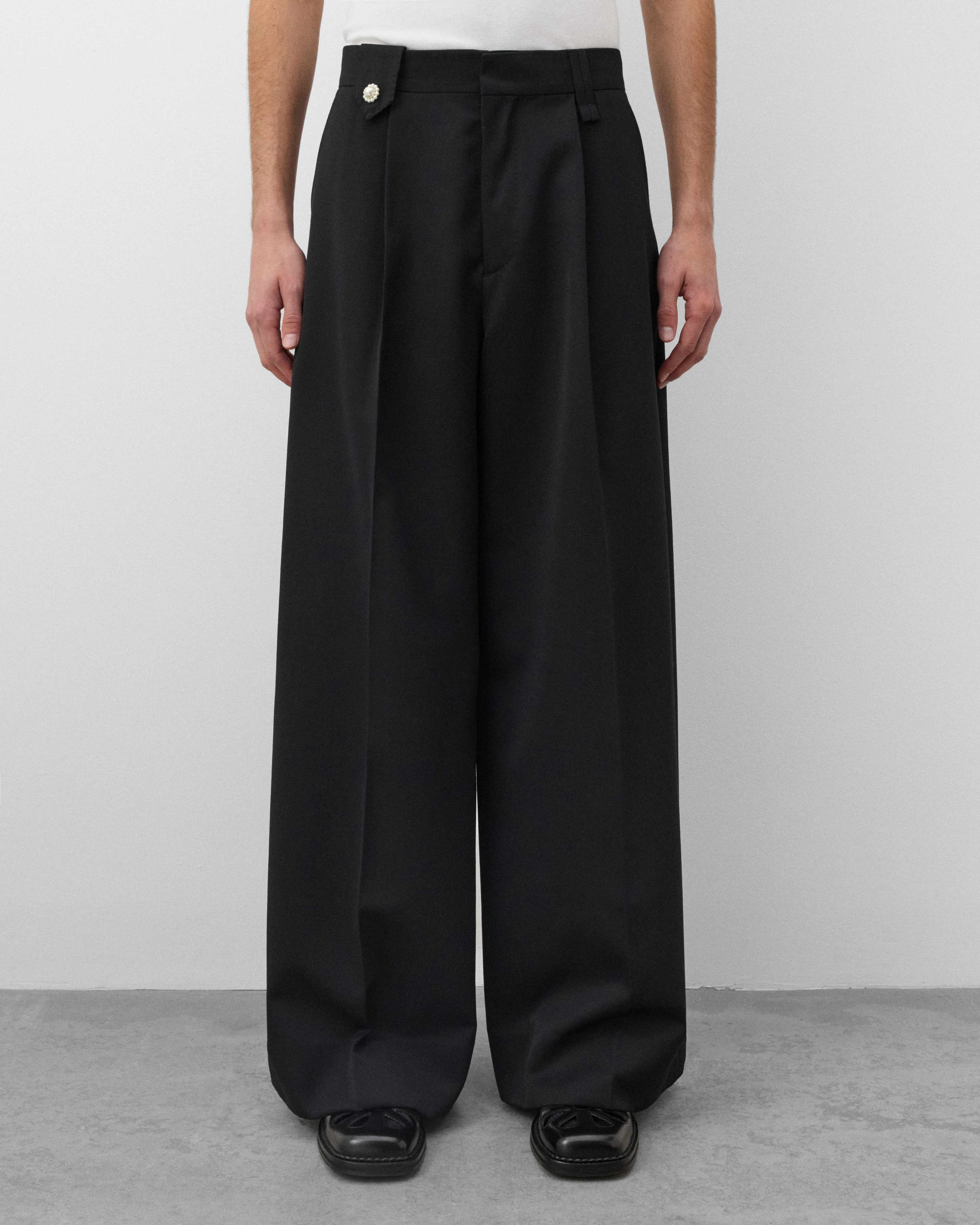 Simone Rocha - Men's Wide Leg Belt Loop Tab Trouser - (Black) - Image 3