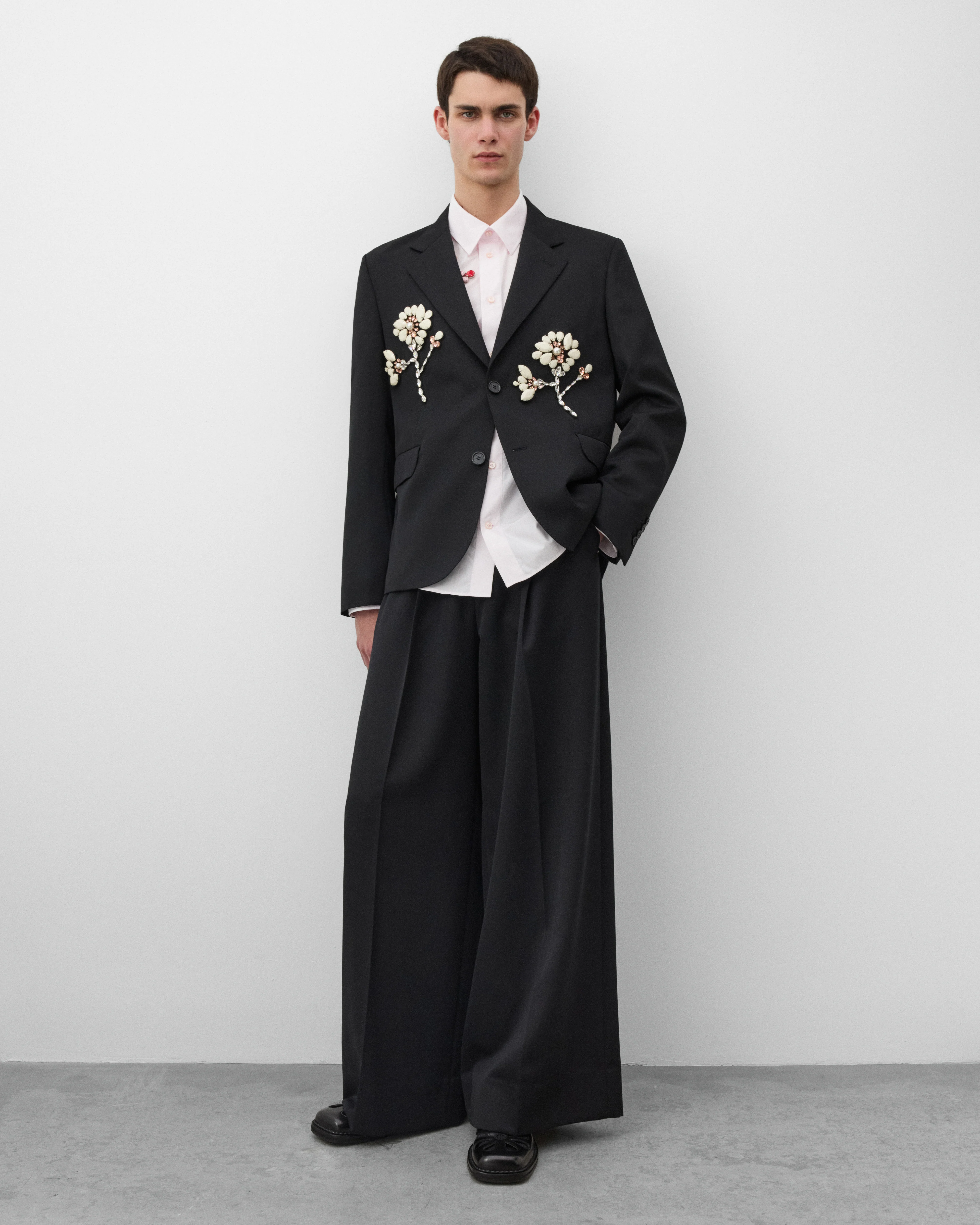 Simone Rocha - Men's Wide Leg Belt Loop Tab Trouser - (Black) - Image 6