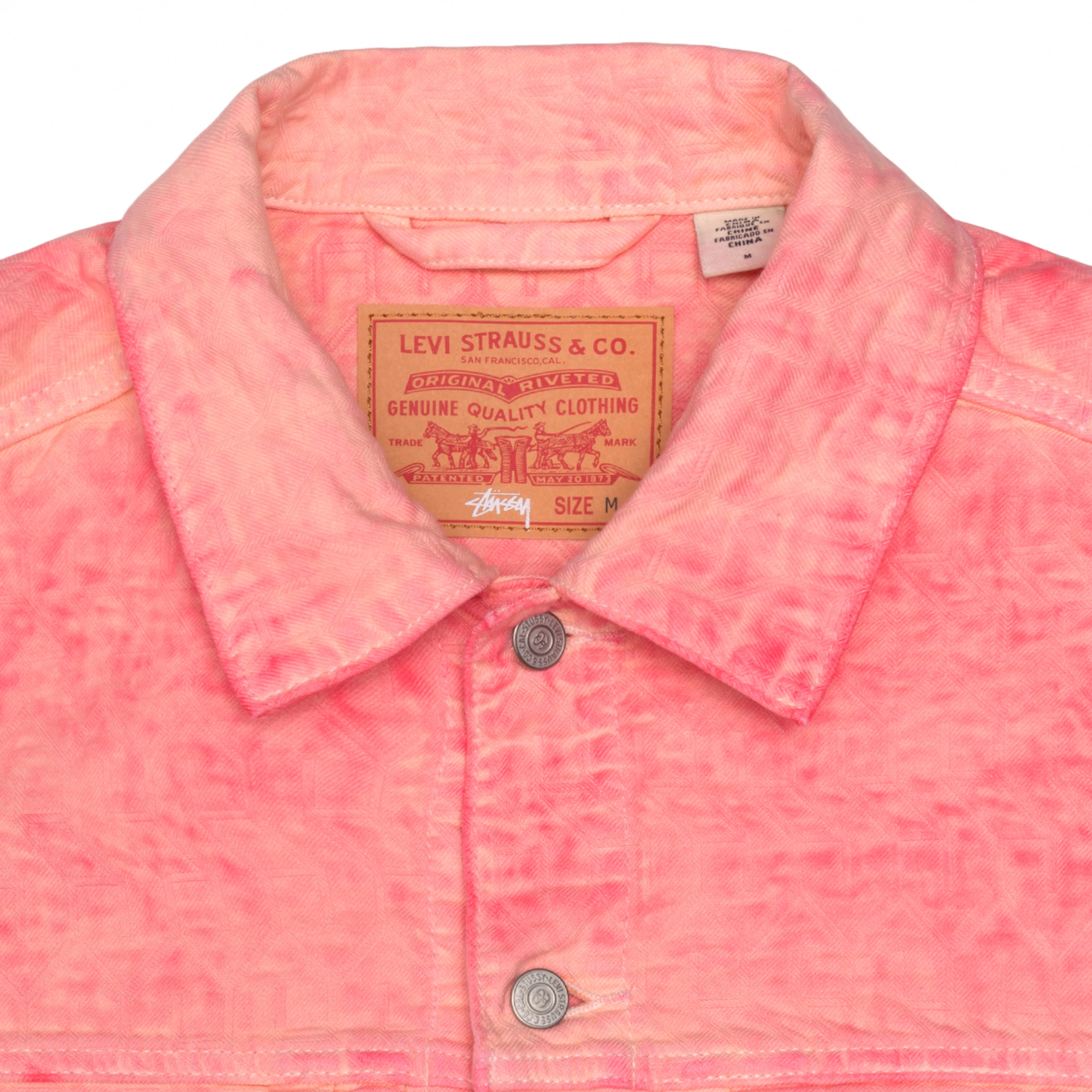 Stüssy - Men's Dyed Jacquard Trucker Jacket - (Pink) - Image 3