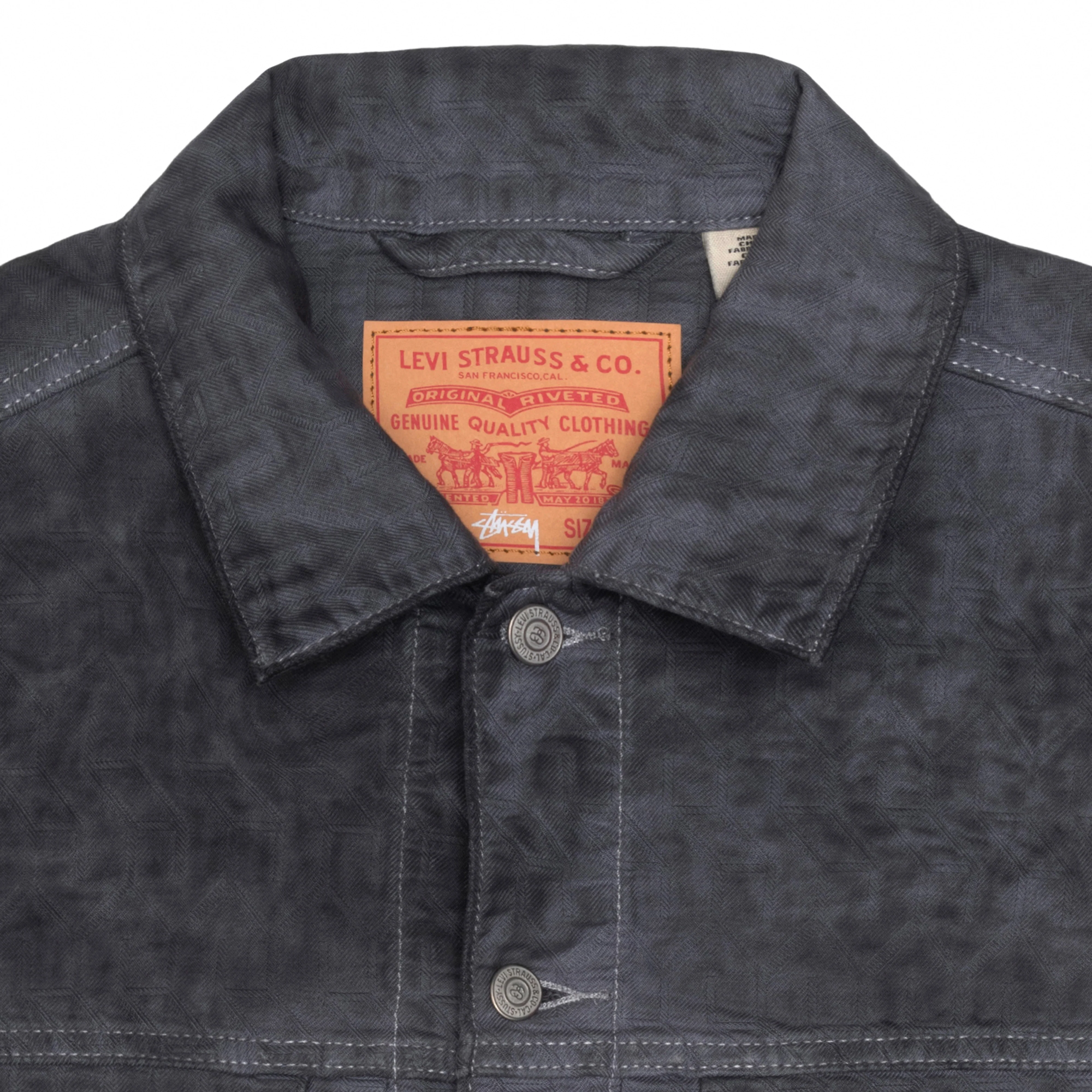Stüssy - Men's Dyed Jacquard Trucker Jacket - (Black) - Image 3