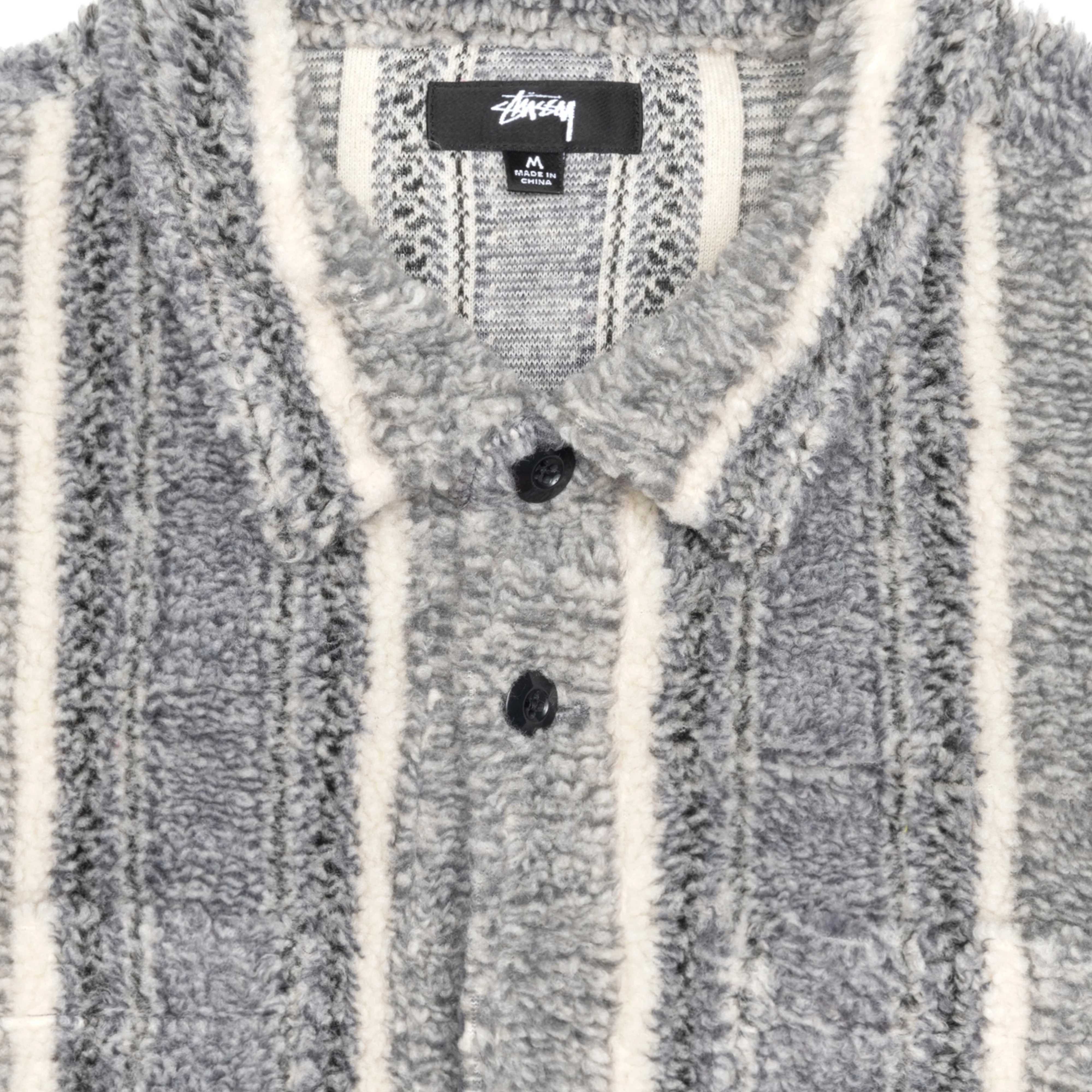 Stüssy - Men's Stripe Sherpa Shirt - (Charcoal) - Image 3