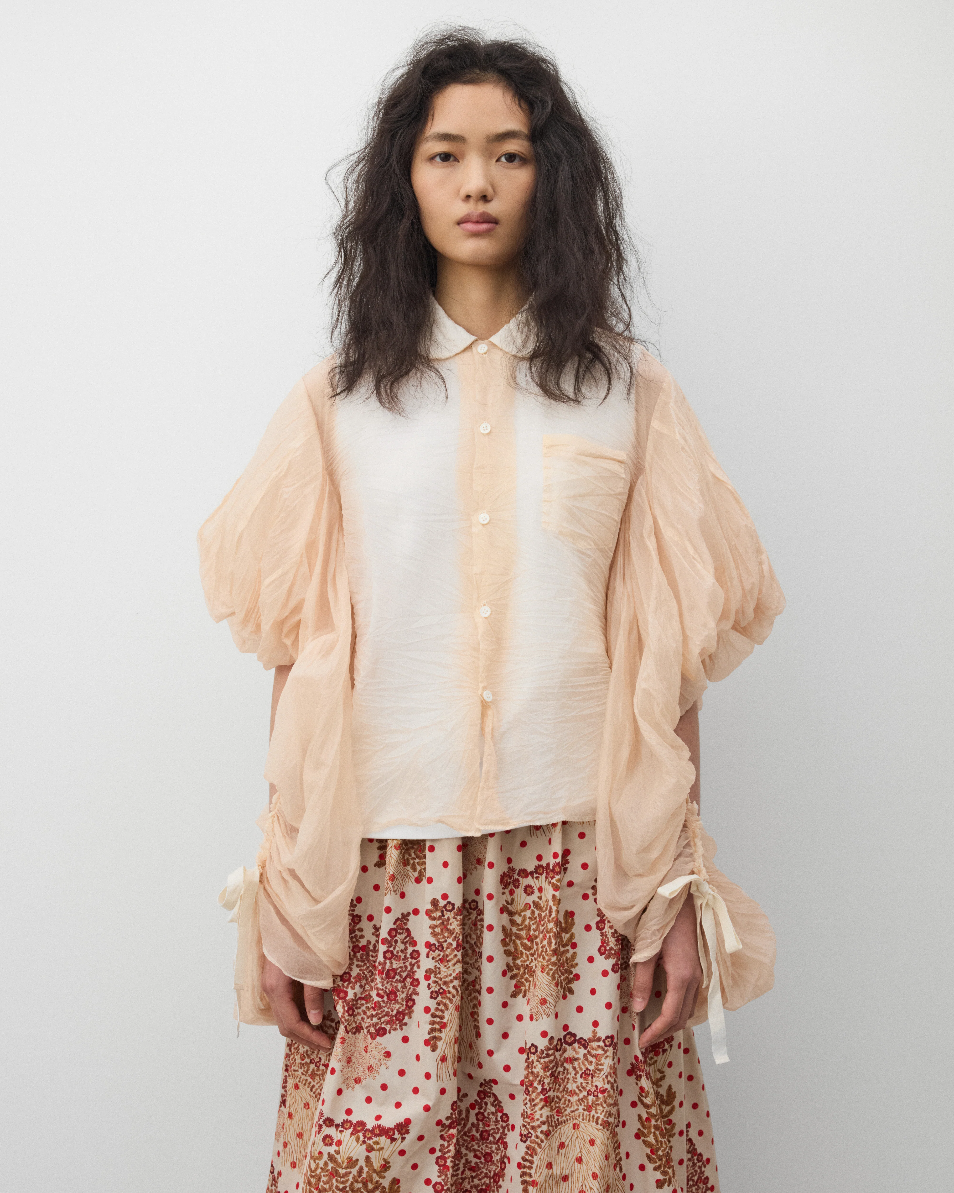 Tao - Women's Sheer Crinkled Blouse - (Pink) - Image 3