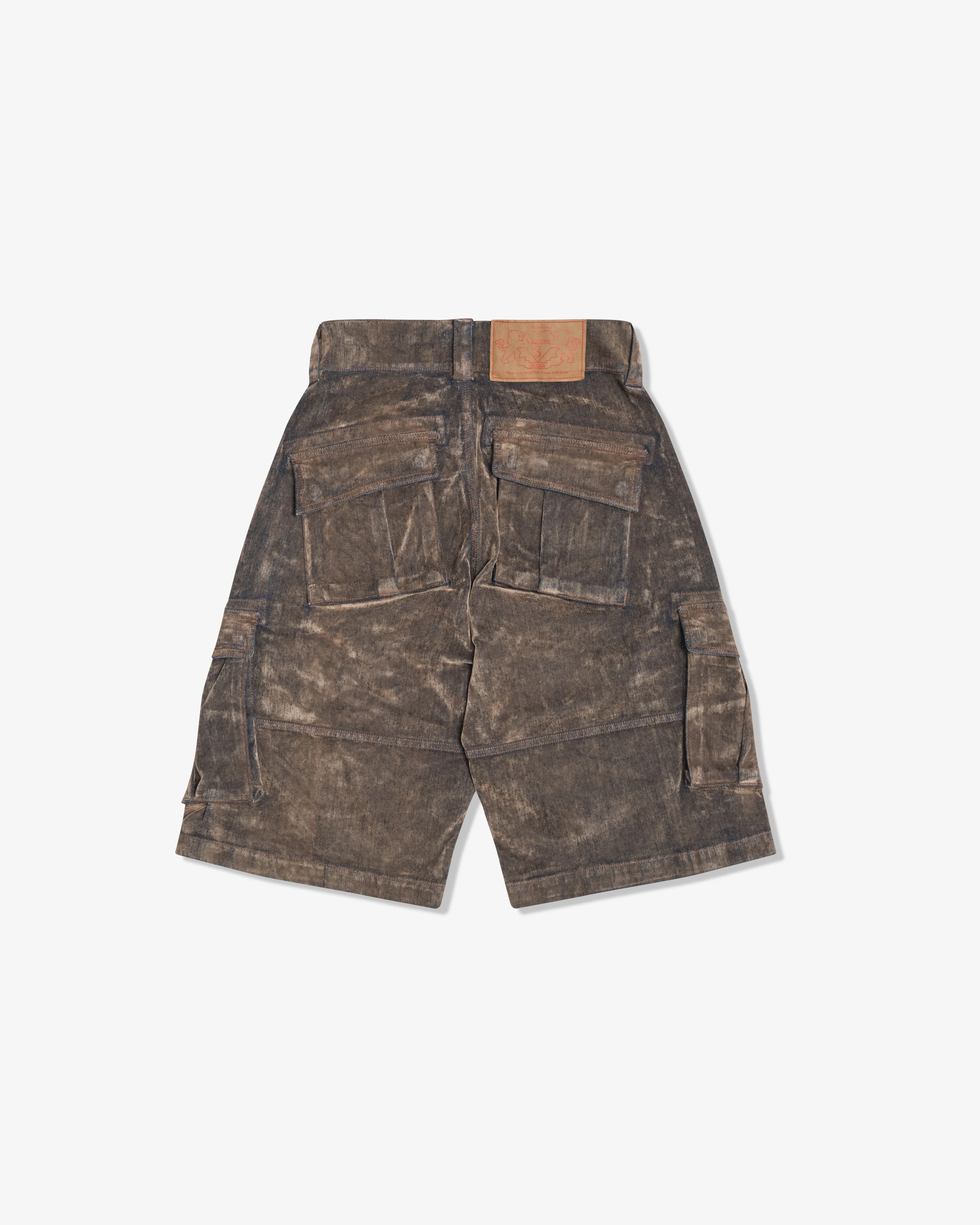Vaquera - Women's Flocked Denim Cargo Shorts - (Brown) - Image 2