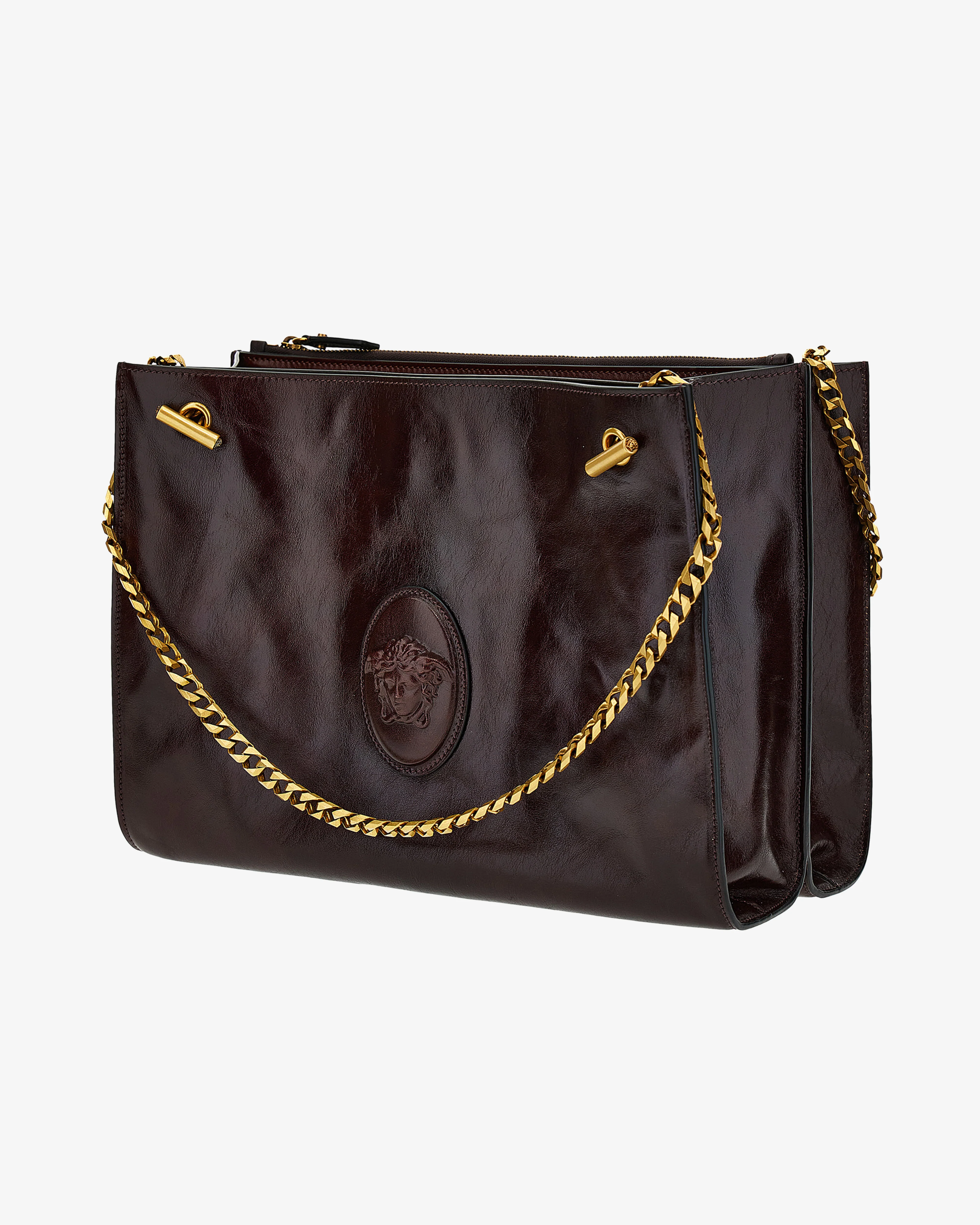 Versace - Women's Cabine Leather Shoulder Bag - (Brown/Gold) - Image 3
