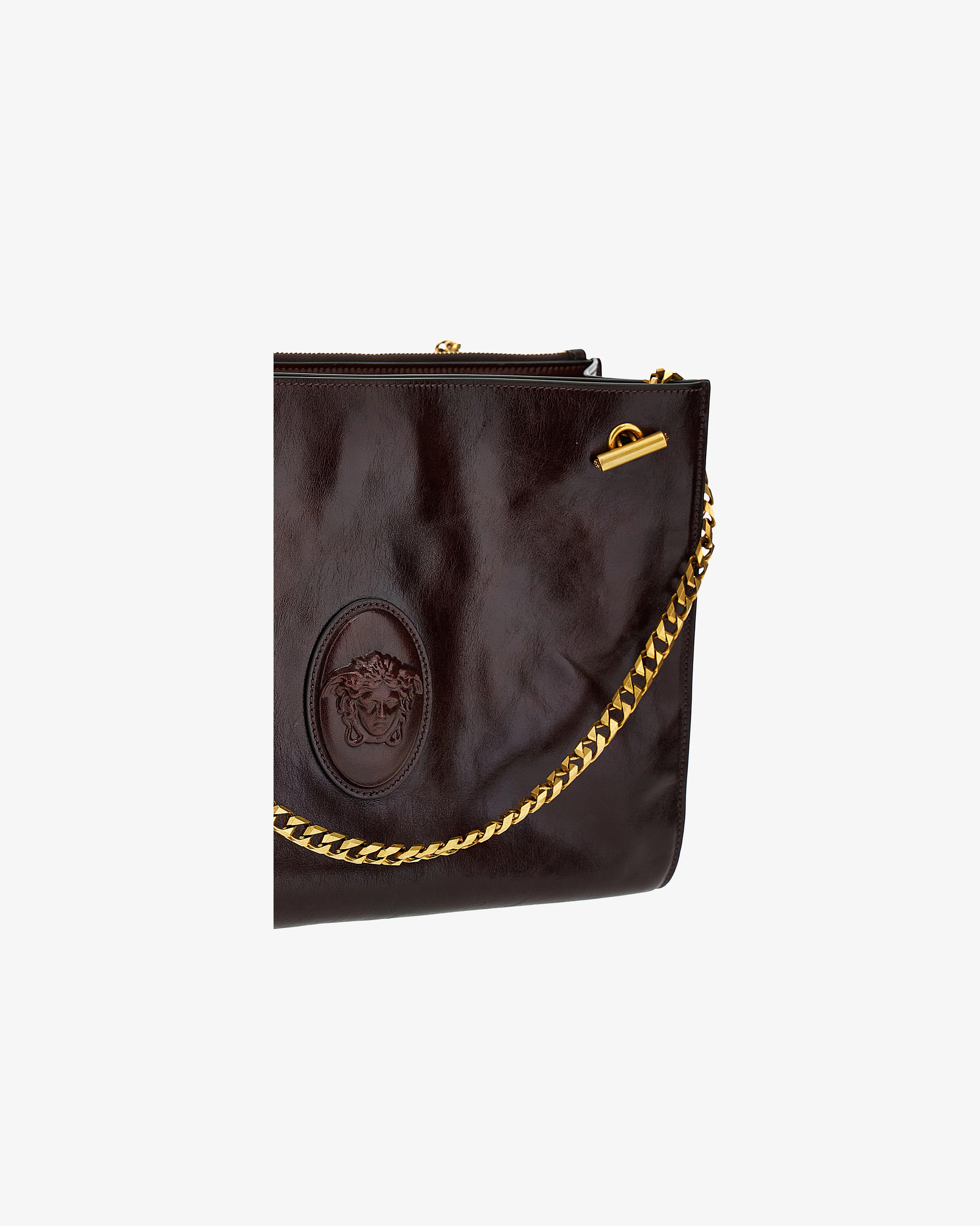 Versace - Women's Cabine Leather Shoulder Bag - (Brown/Gold) - Image 4