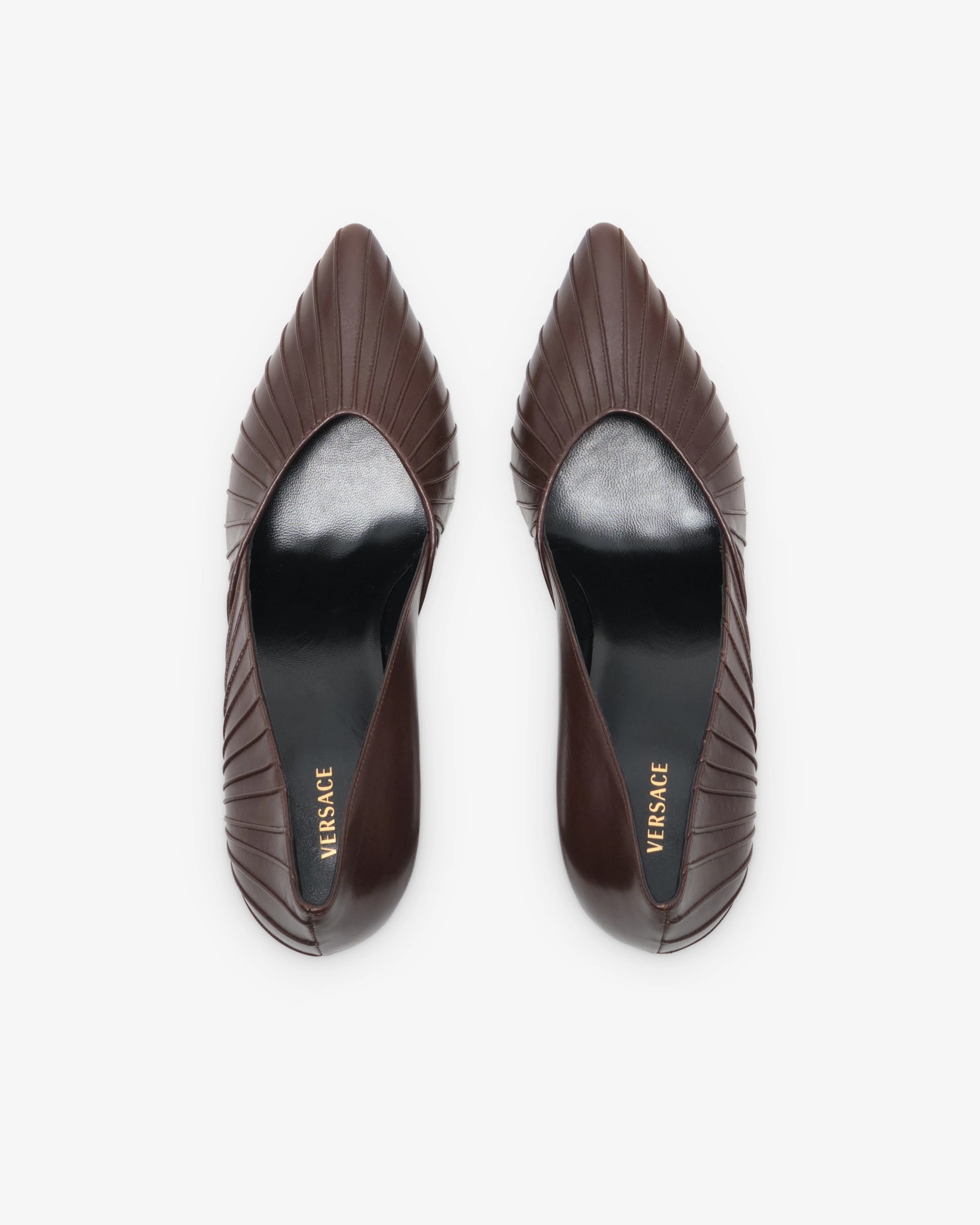 Versace - Women's Gianni Leather Pumps - (Mocha/Gold) - Image 3