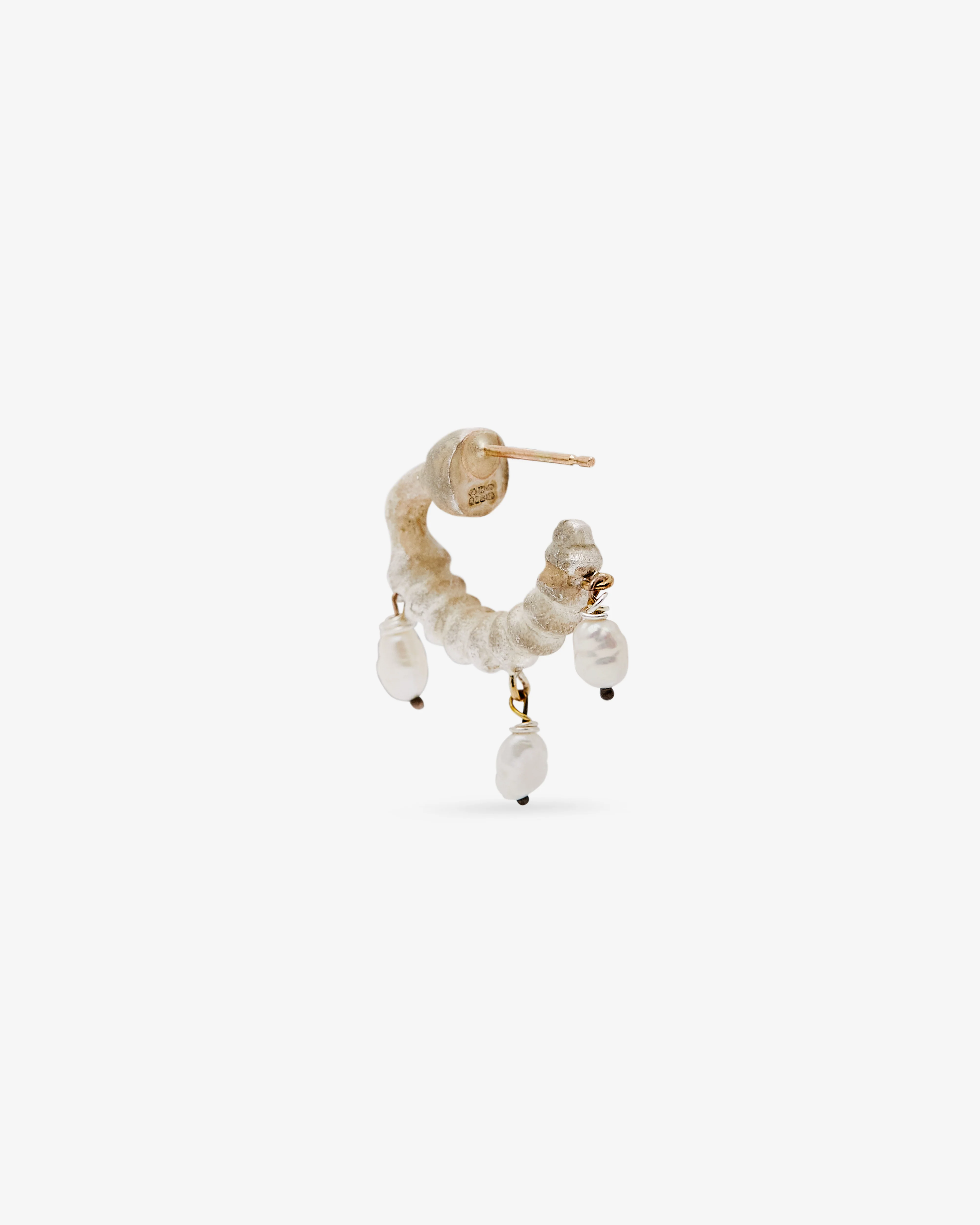 Weinan Pan - Bone Earring No3 with 3 Small Pearls - (Silver/Gold) - Image 2