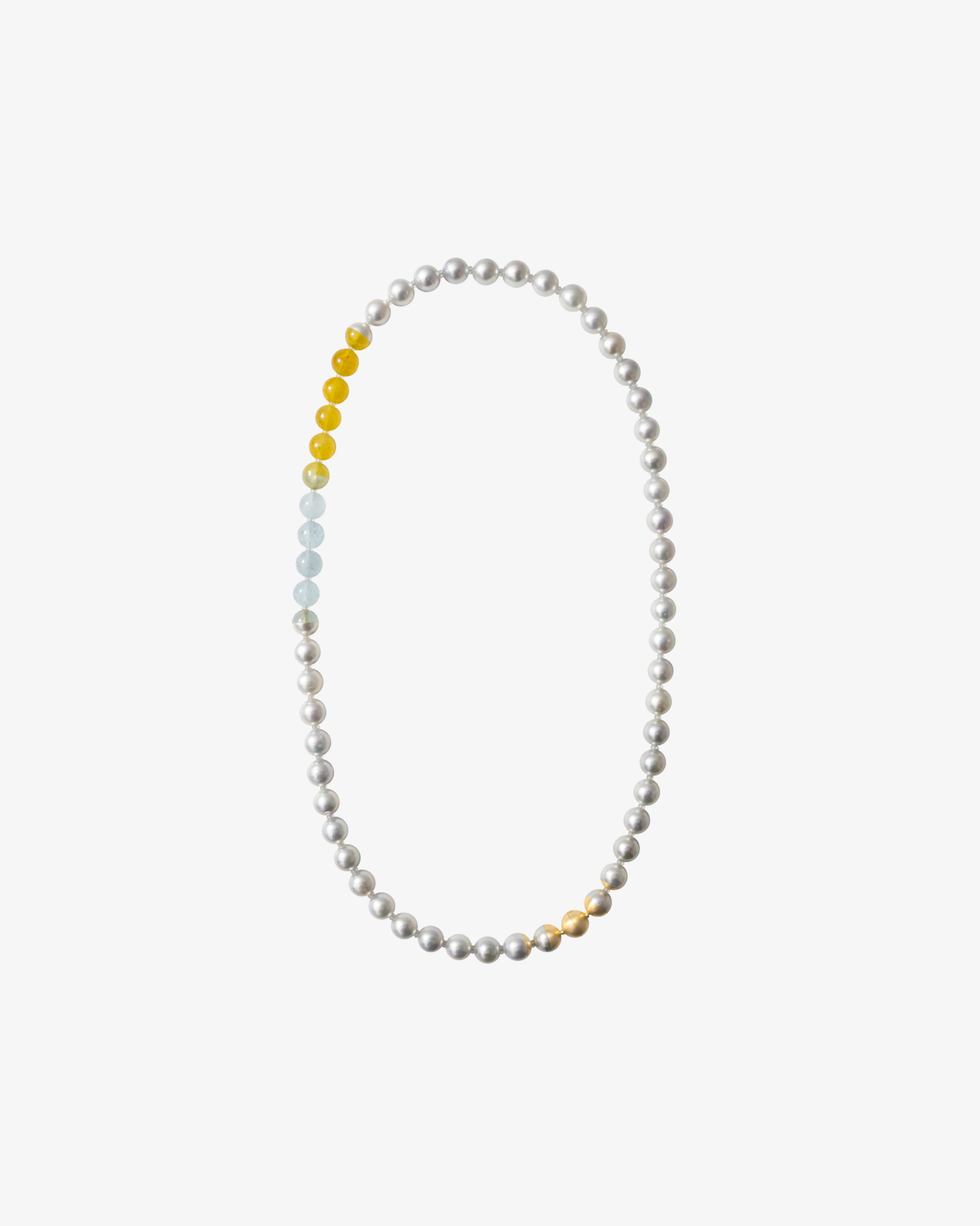 Yutai - Women's Sectional Pearl Necklace - (Aquamarine/Yellow Gold)